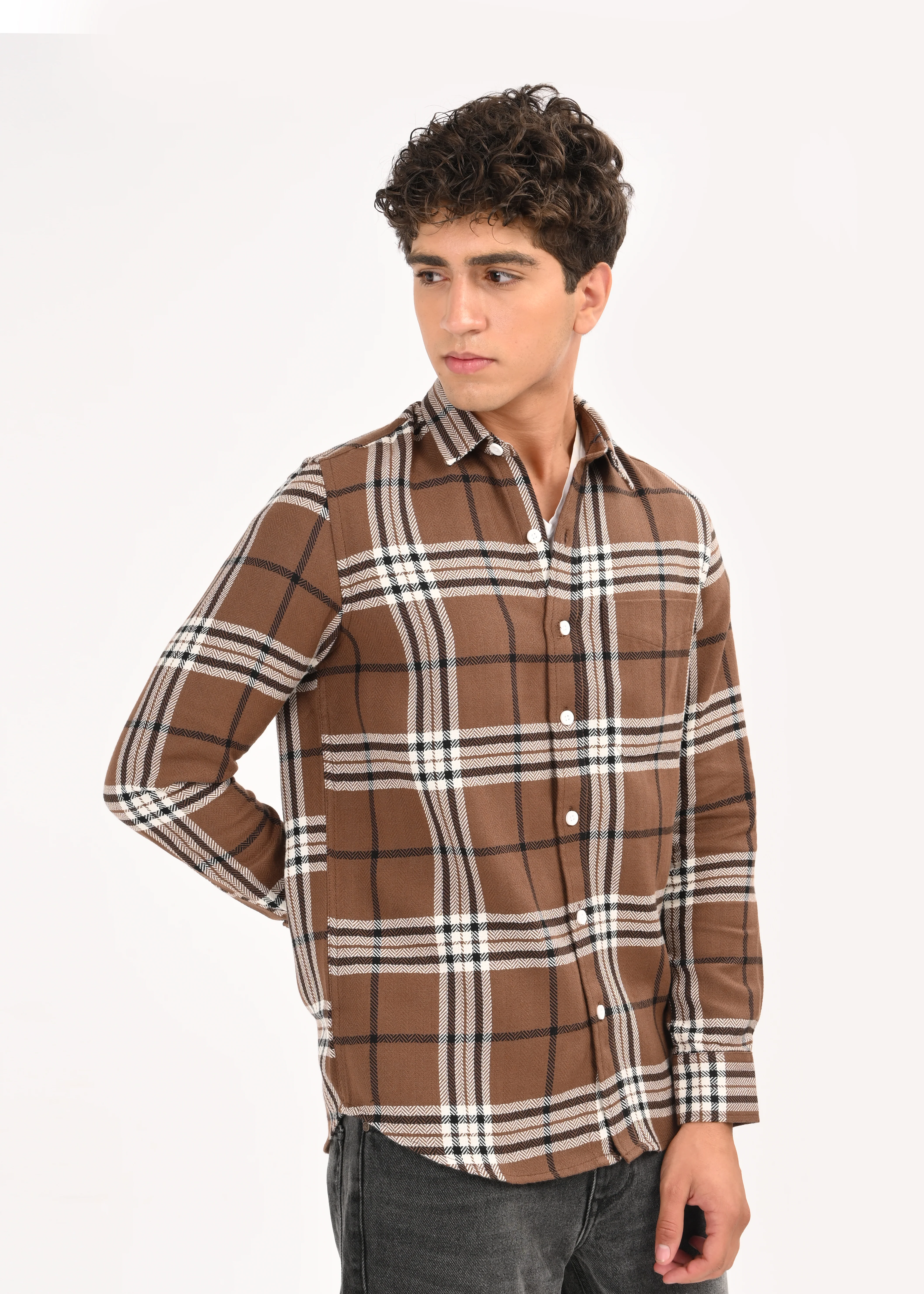 Men Brown Classic Bold Checked Shirt - Image 4