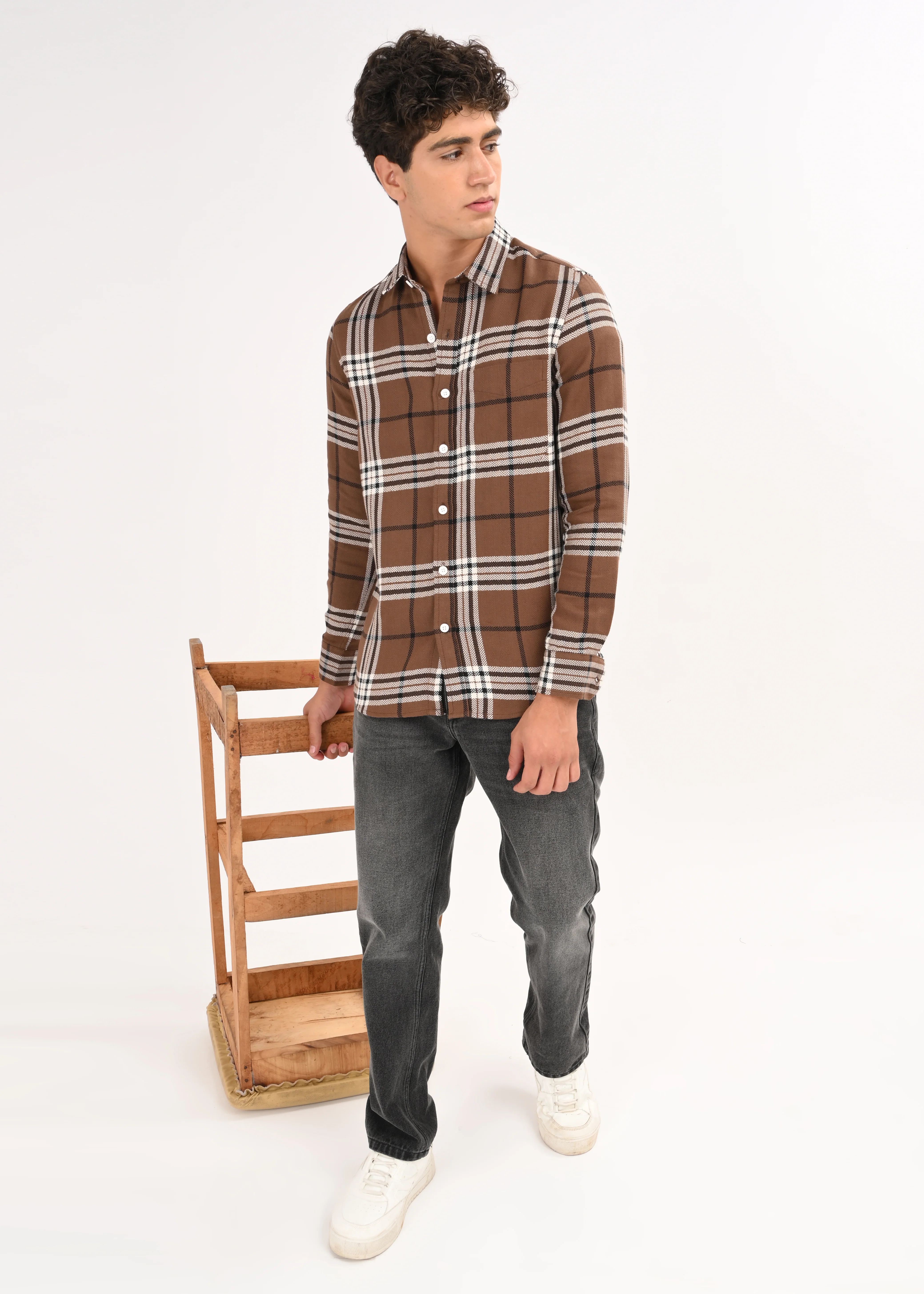 Men Brown Classic Bold Checked Shirt - Image 6