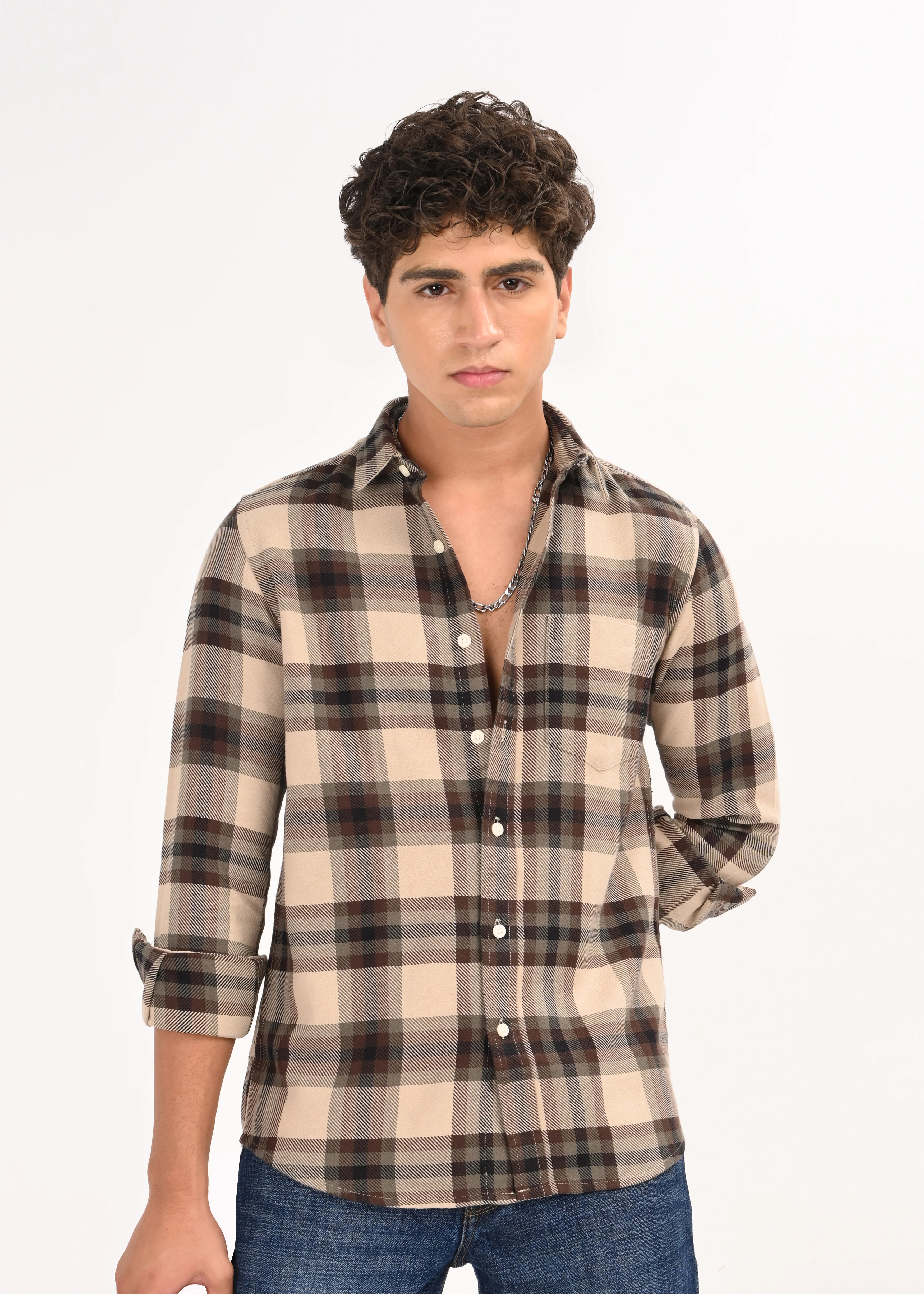 Men Brown Classic Checked Shirt