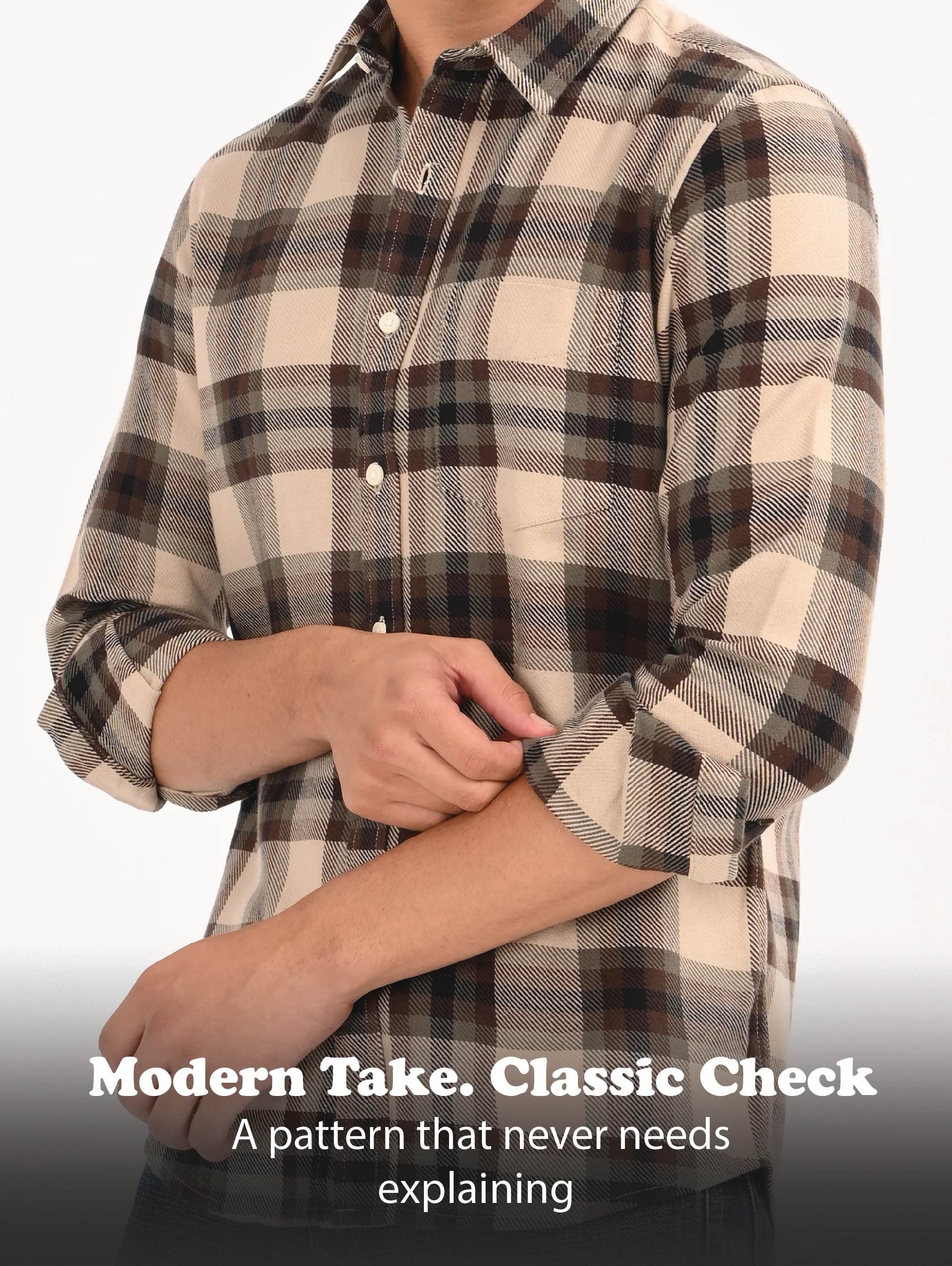 Men Brown Classic Checked Shirt - Image 12