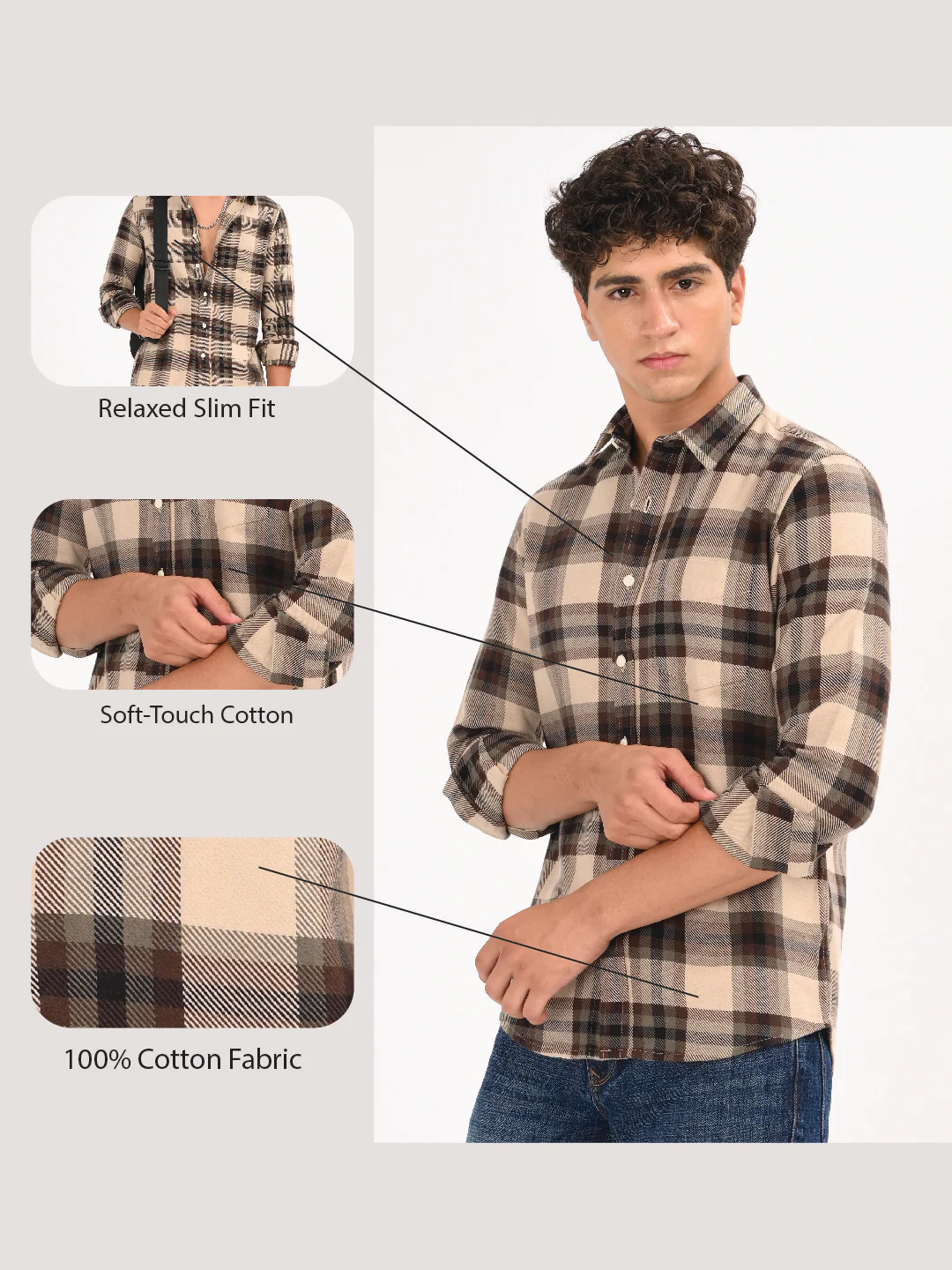 Men Brown Classic Checked Shirt - Image 15