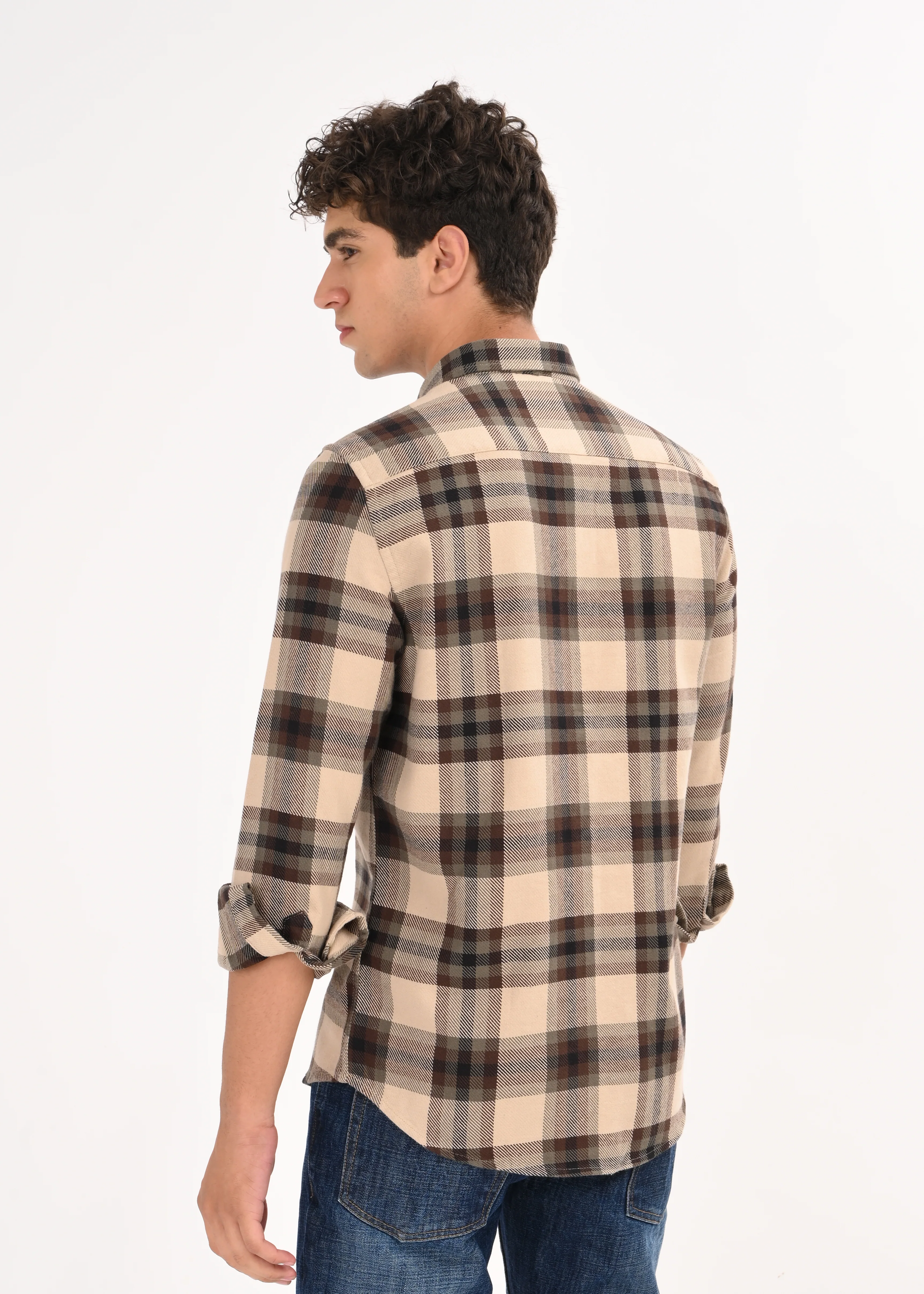 Men Brown Classic Checked Shirt - Image 2