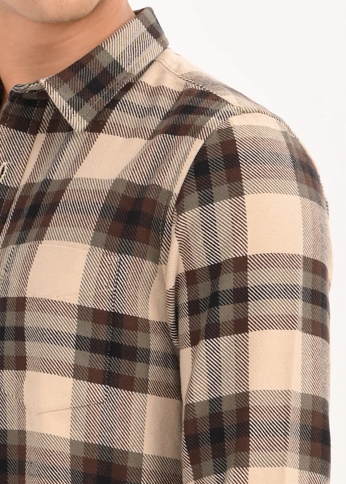 Men Brown Classic Checked Shirt - Image 3