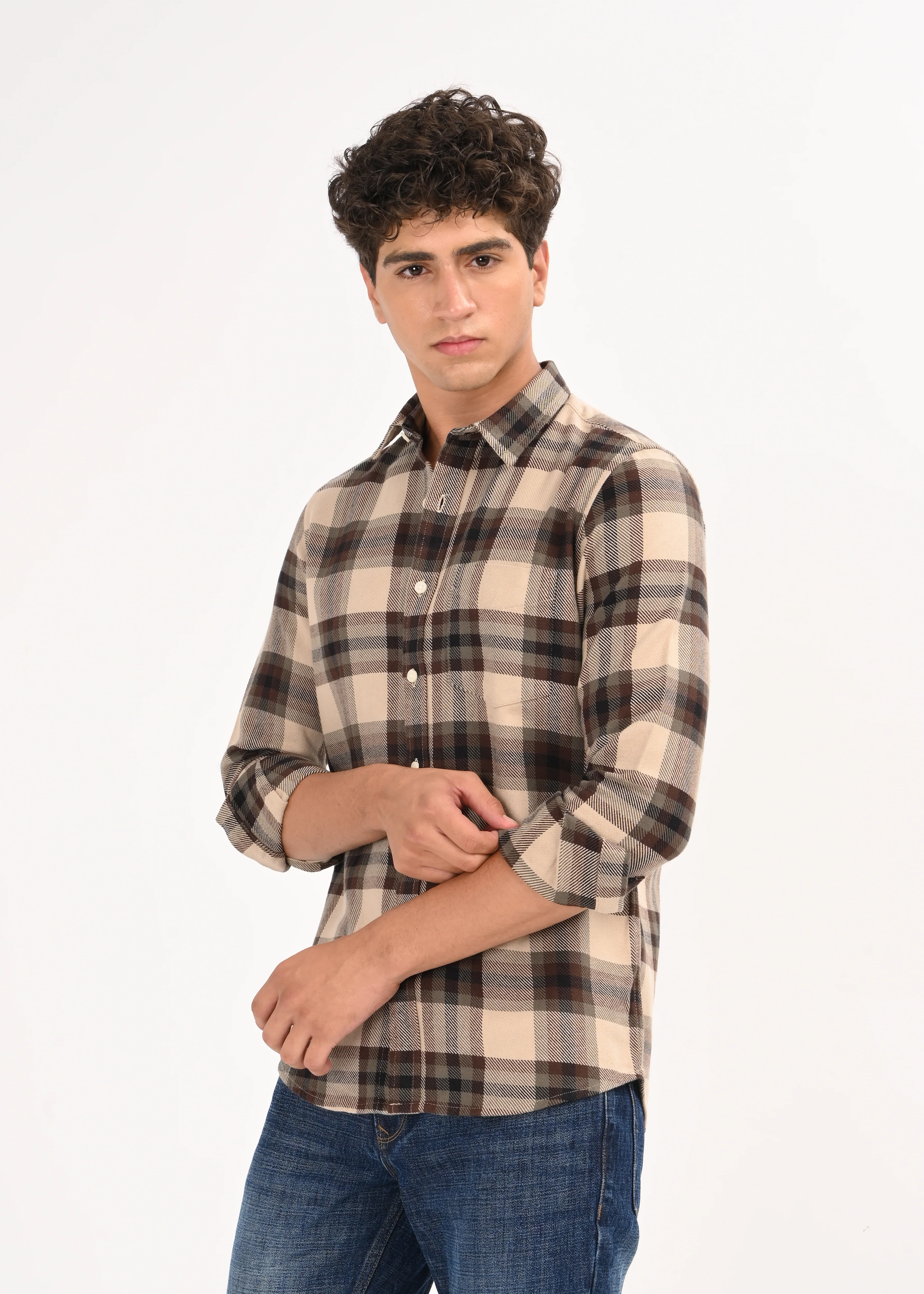 Men Brown Classic Checked Shirt - Image 4