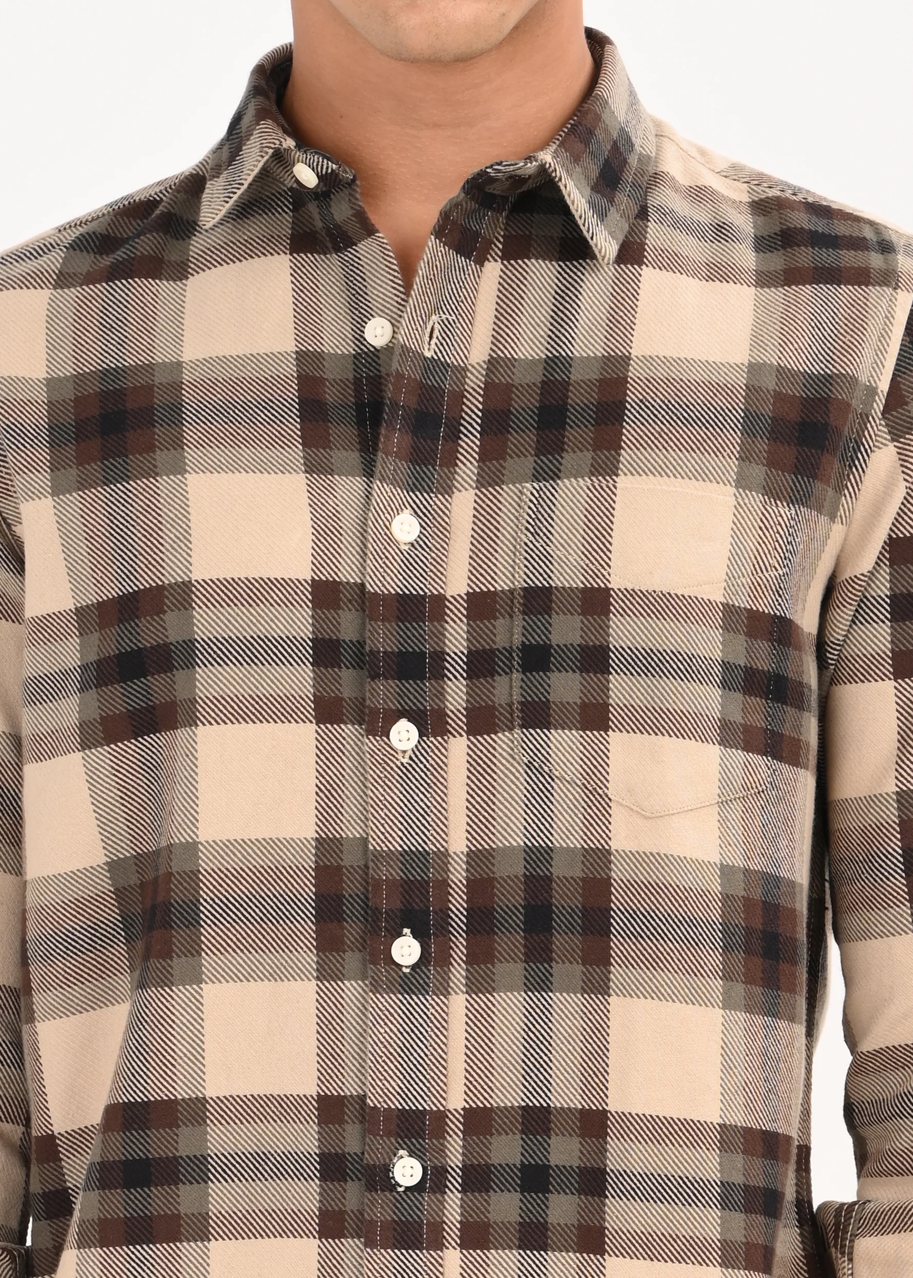 Men Brown Classic Checked Shirt - Image 7