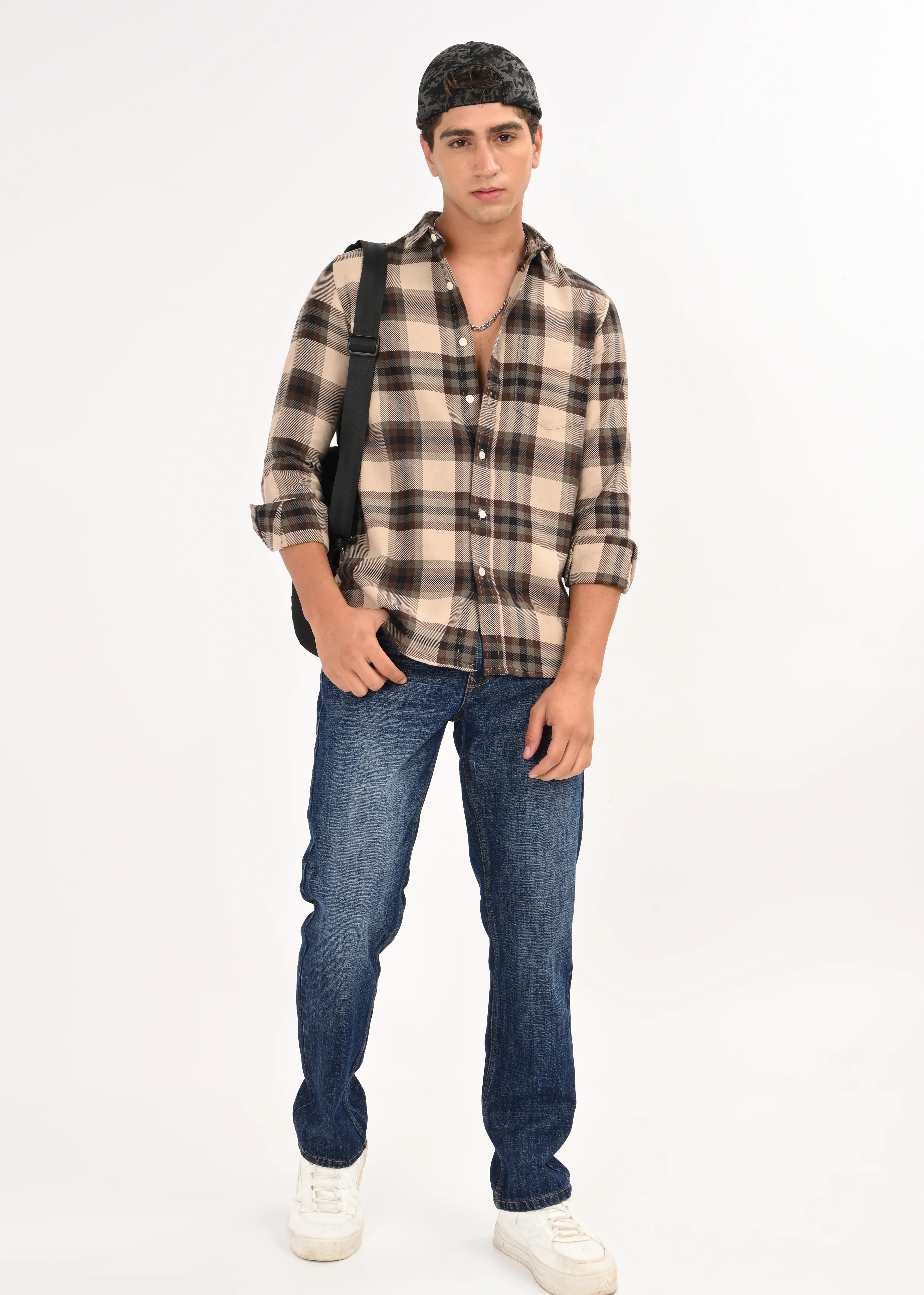 Men Brown Classic Checked Shirt - Image 9