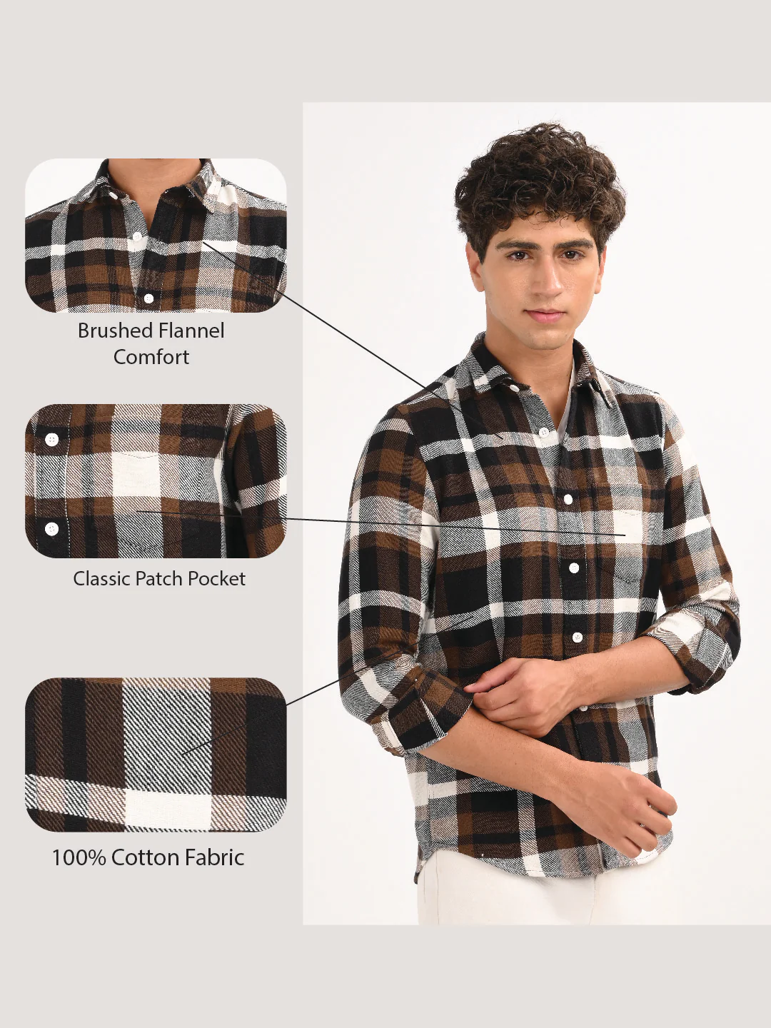 Men Brown Classic Checked Shirt - Image 10