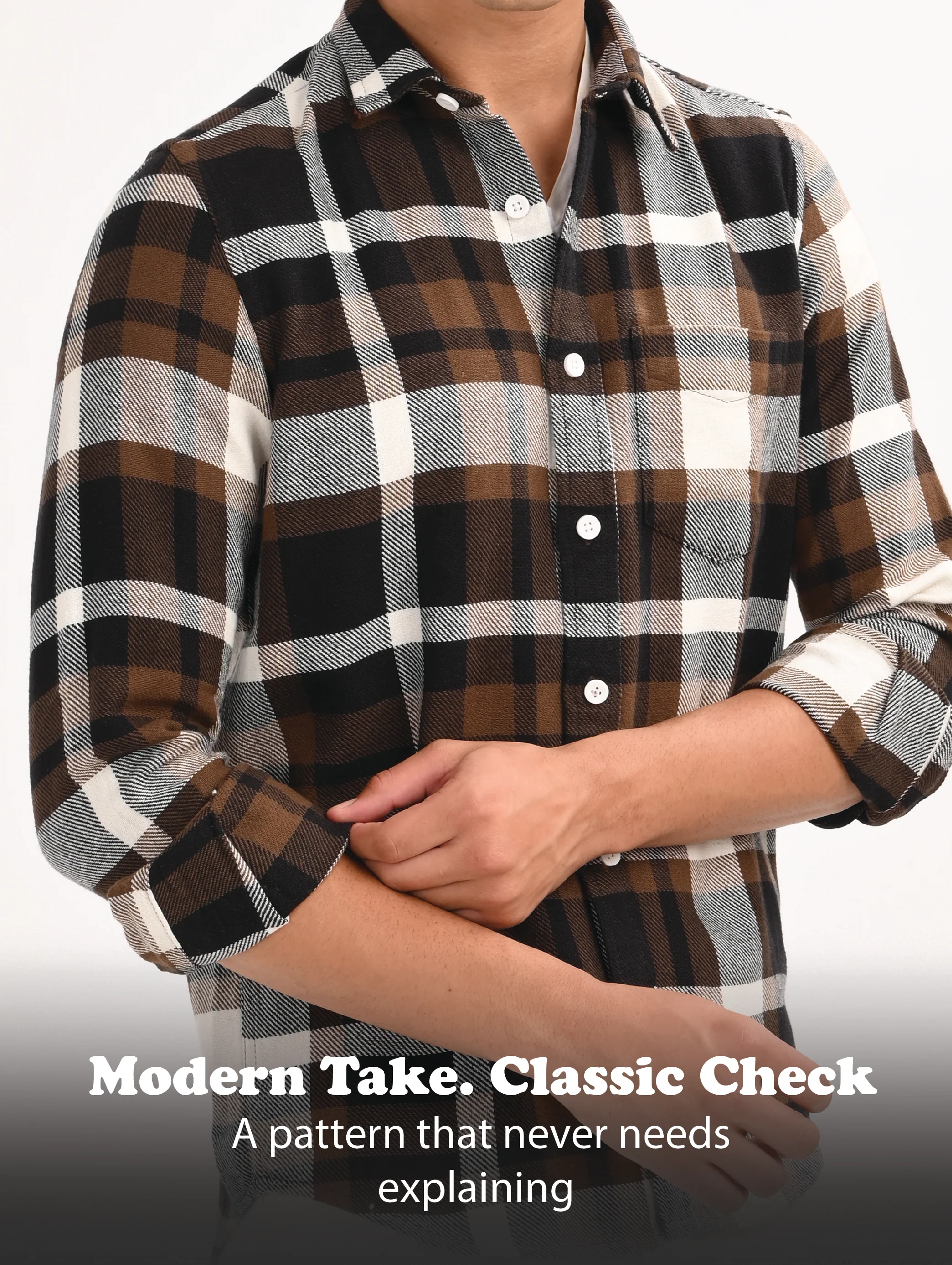 Men Brown Classic Checked Shirt - Image 11