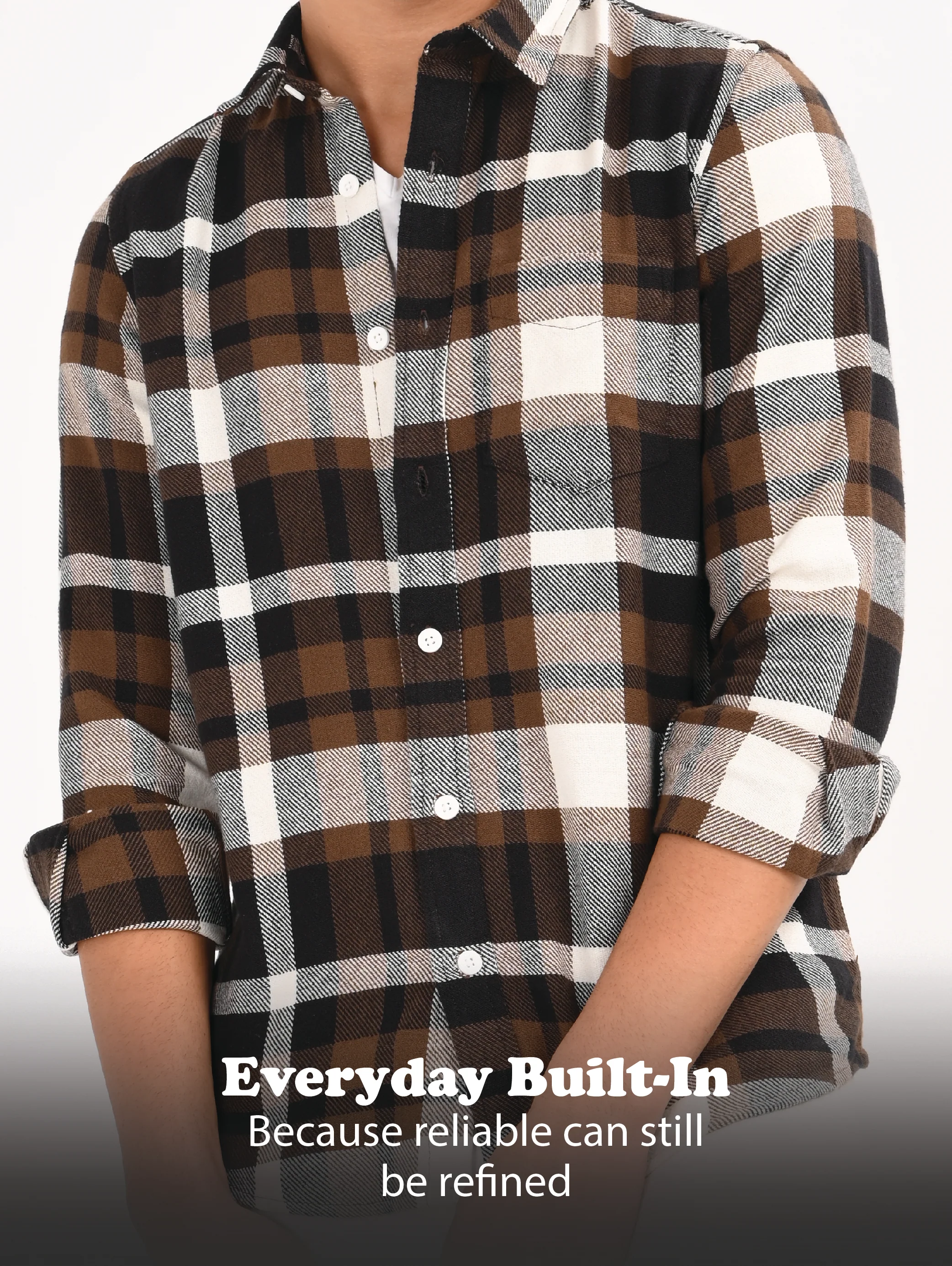 Men Brown Classic Checked Shirt - Image 13