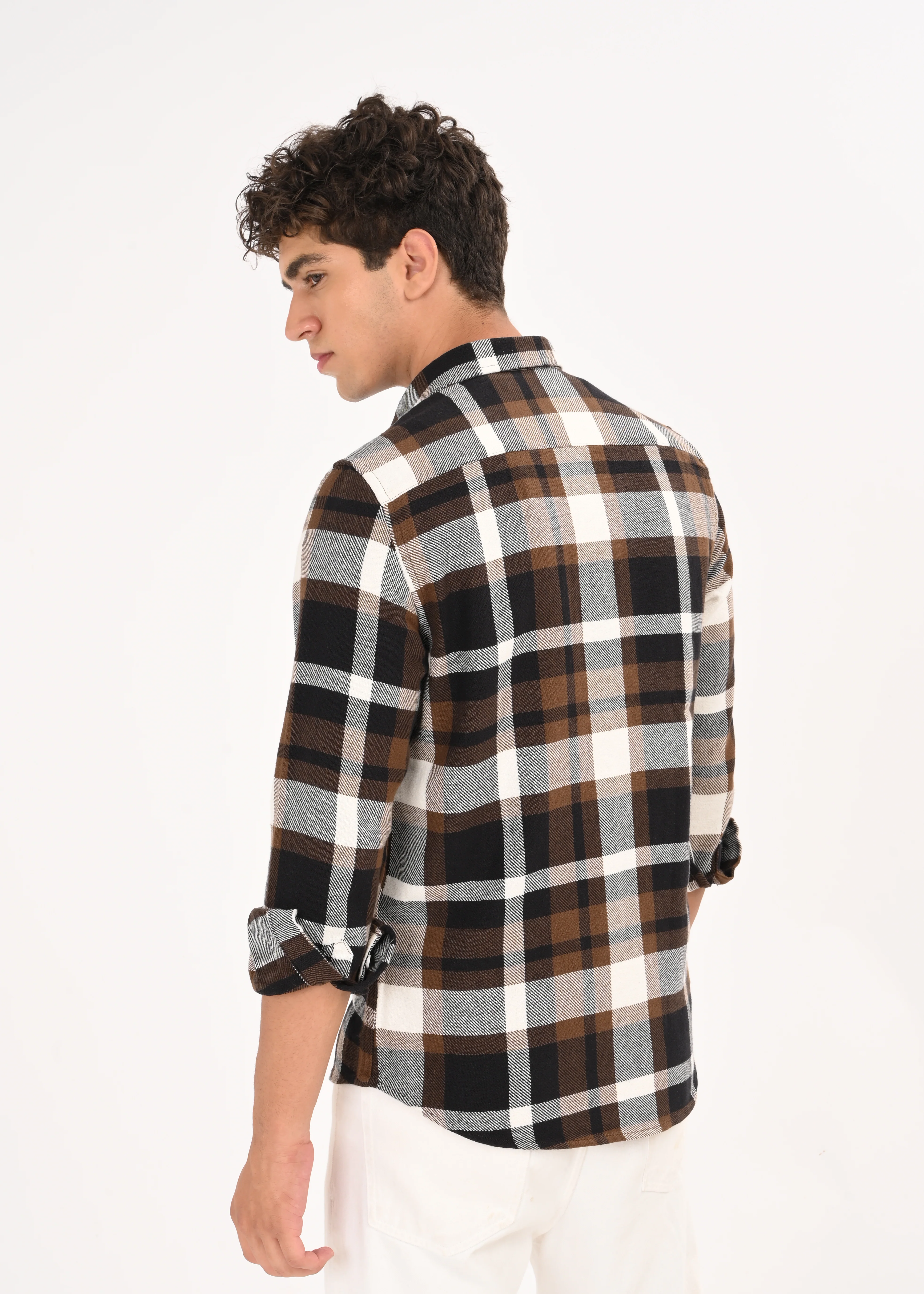 Men Brown Classic Checked Shirt - Image 2