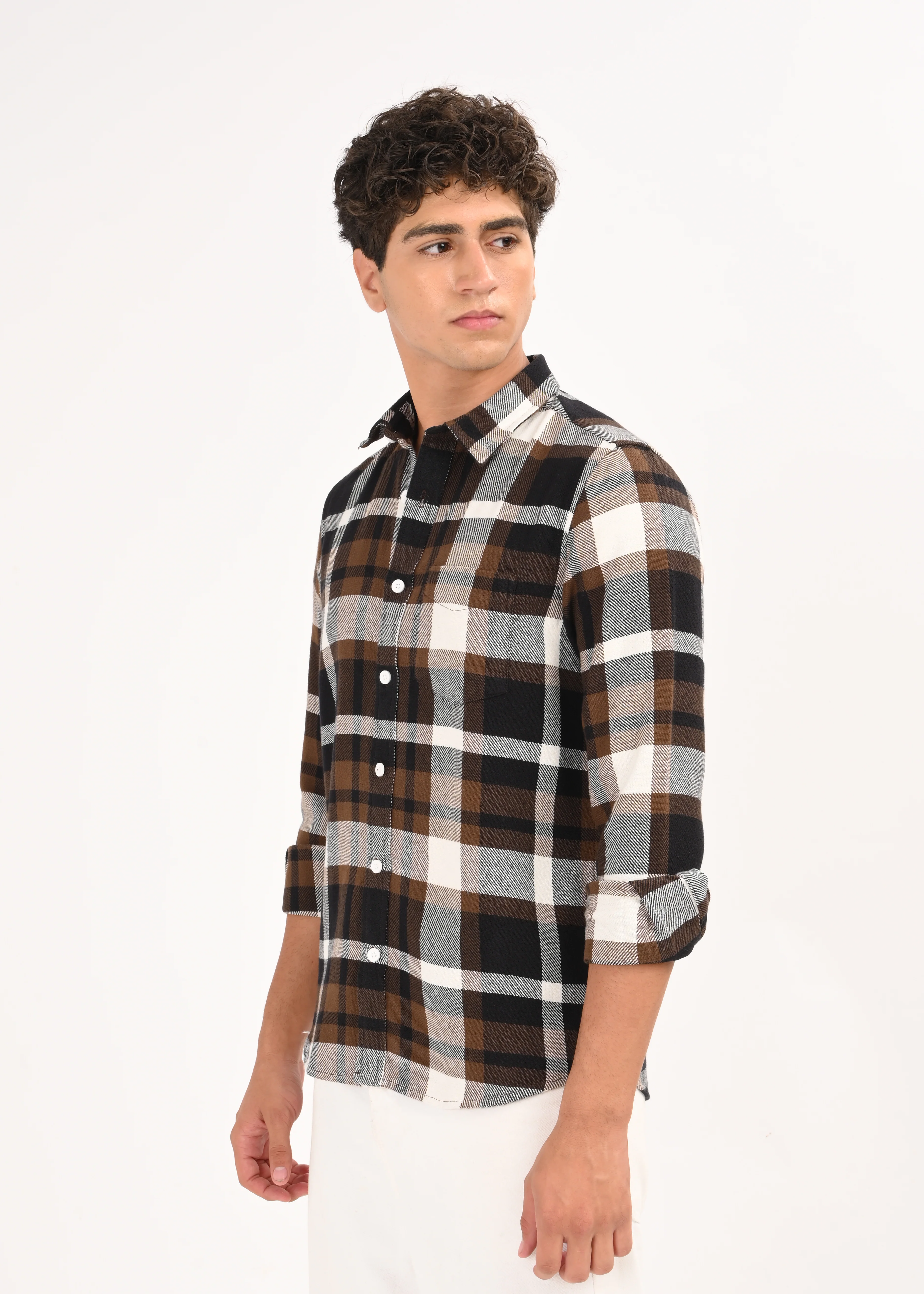 Men Brown Classic Checked Shirt - Image 3