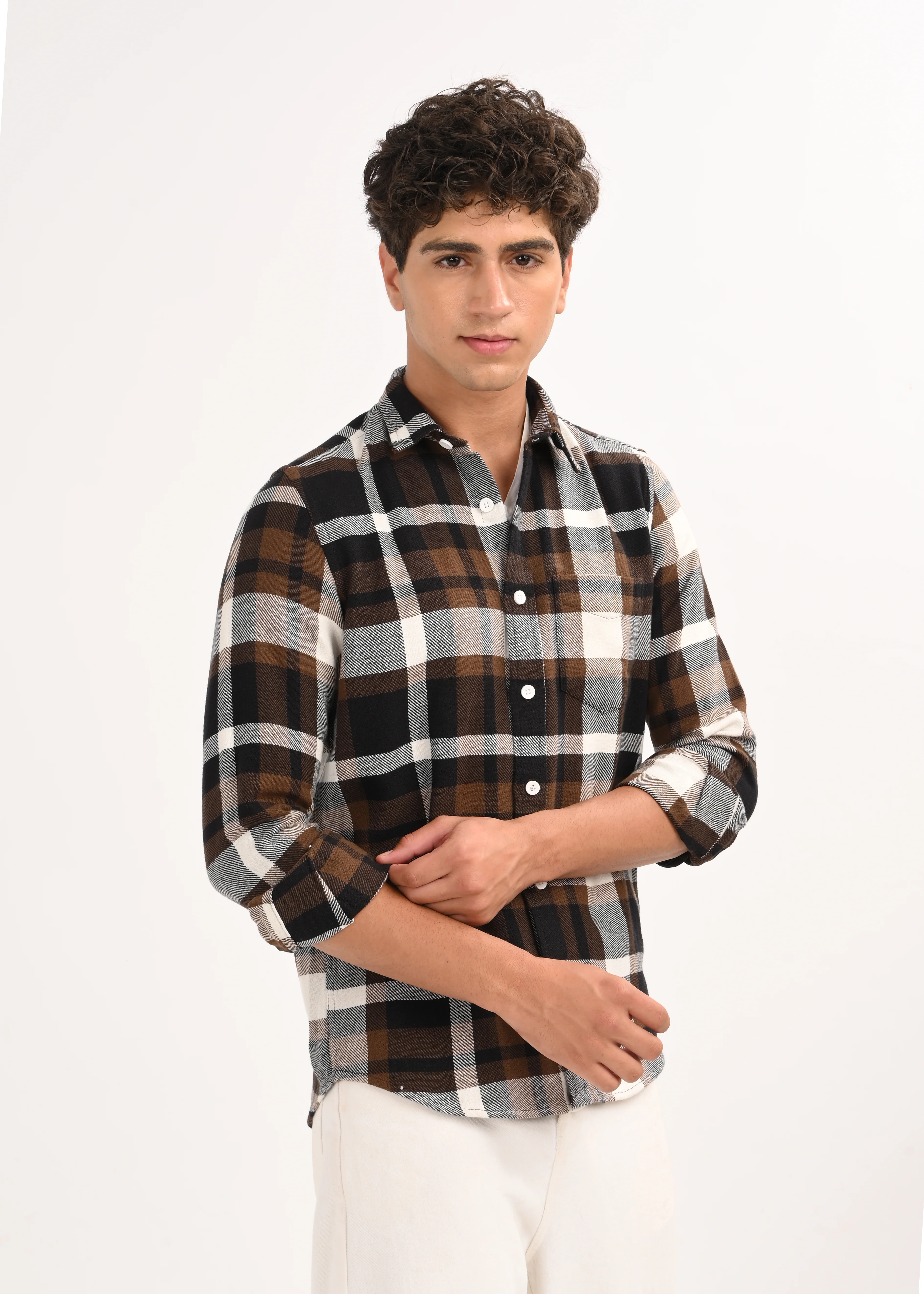 Men Brown Classic Checked Shirt - Image 4