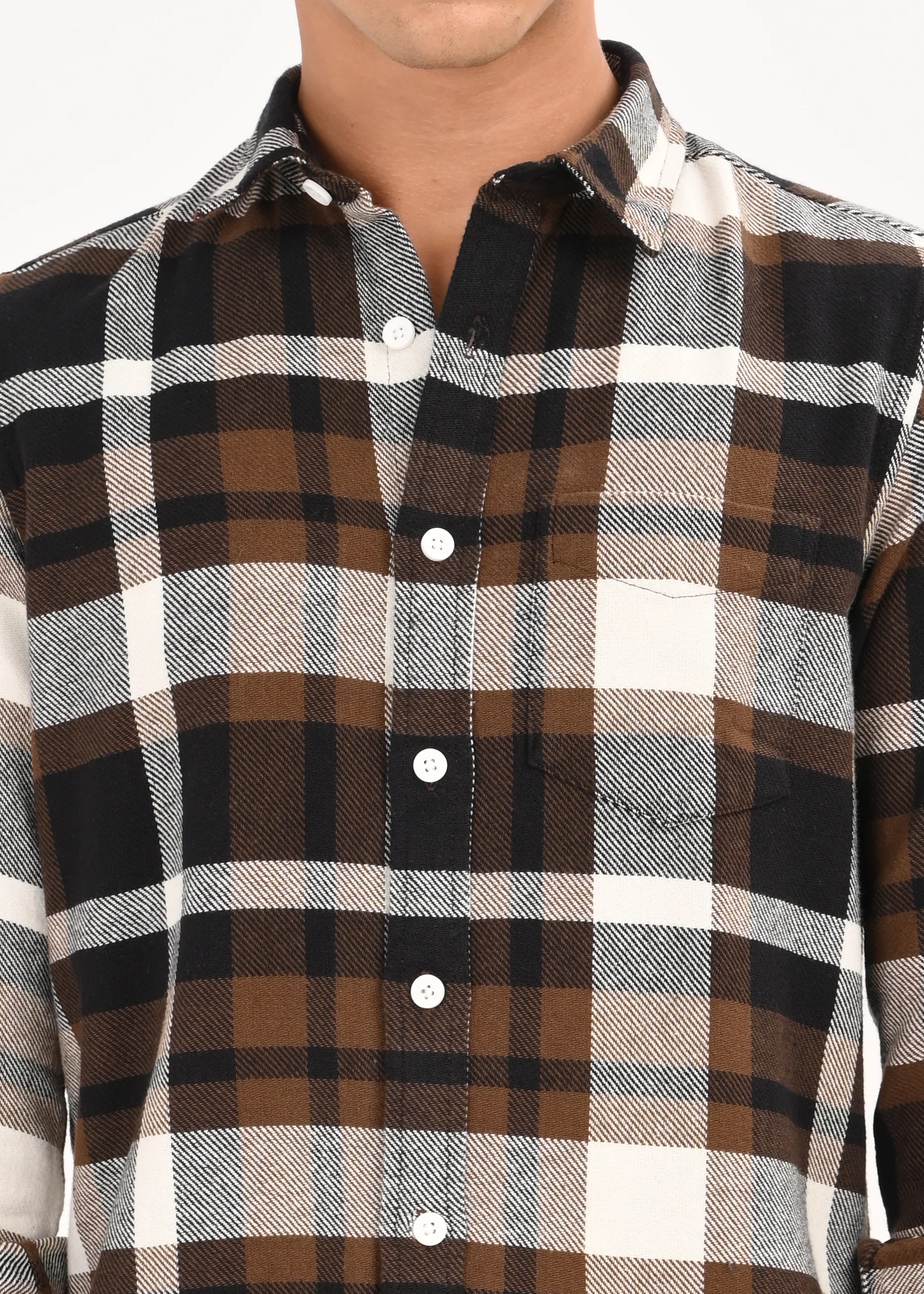 Men Brown Classic Checked Shirt - Image 5
