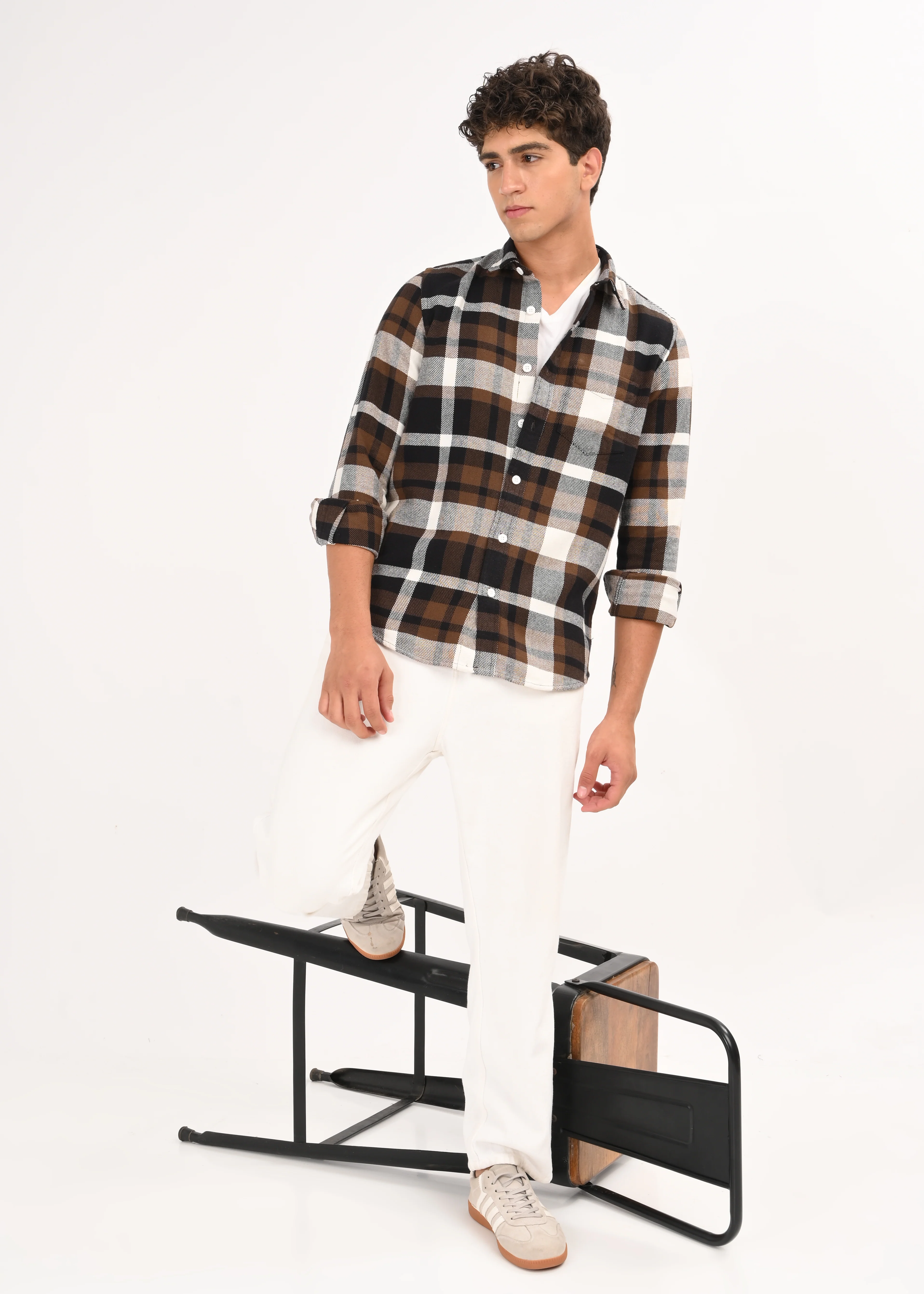 Men Brown Classic Checked Shirt - Image 8