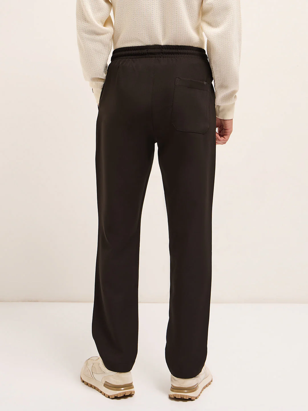 Men Brown Classic Korean-Inspired Elastic Waist Casual Trouser - Image 2