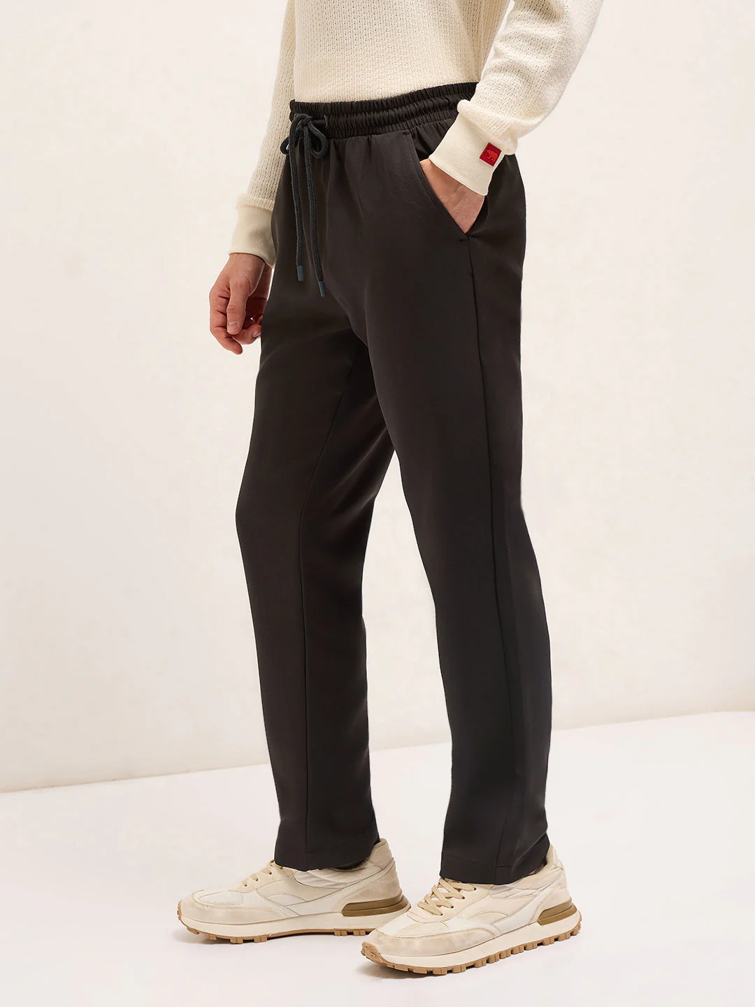 Men Brown Classic Korean-Inspired Elastic Waist Casual Trouser - Image 3