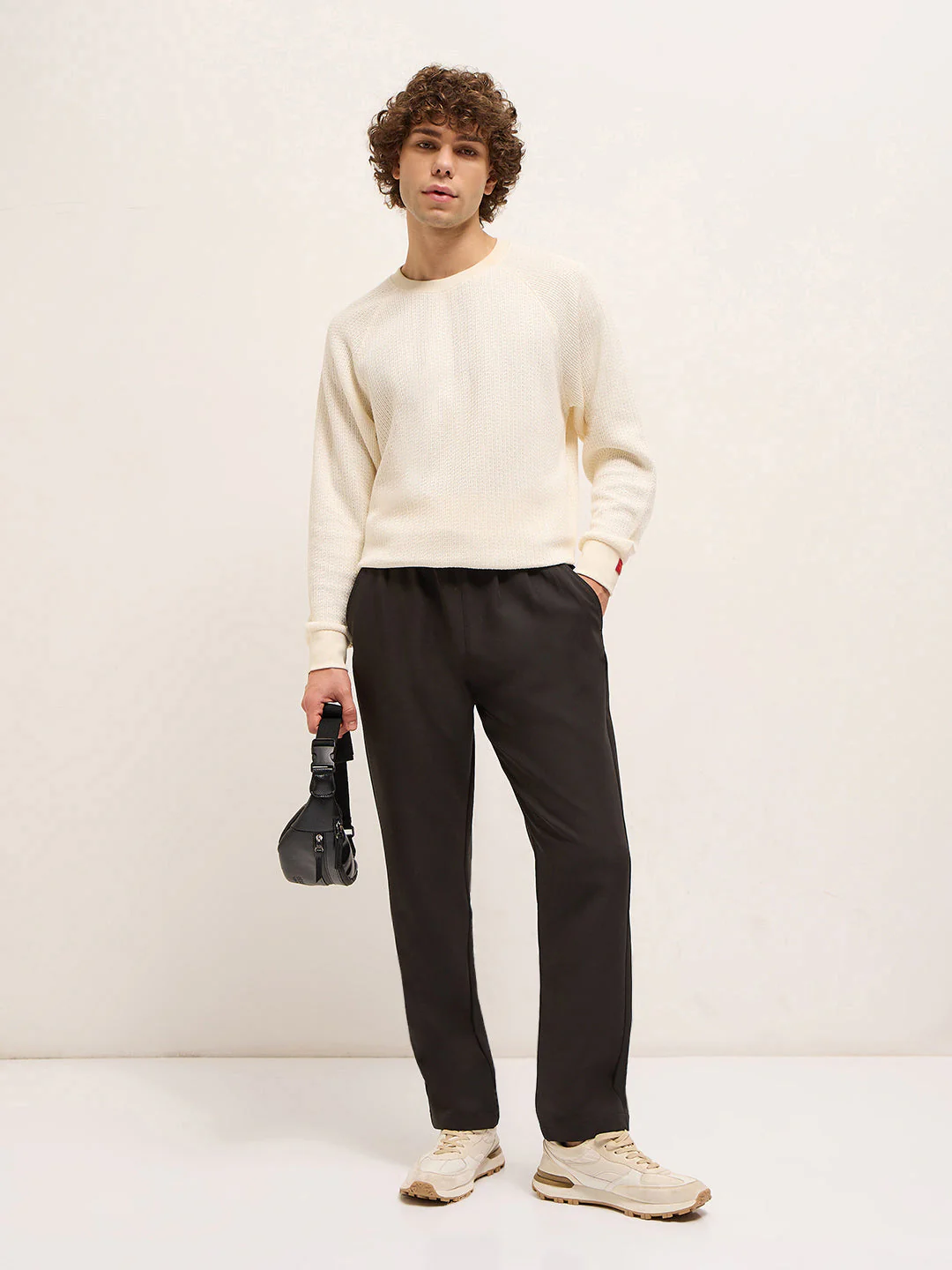Men Brown Classic Korean-Inspired Elastic Waist Casual Trouser - Image 4