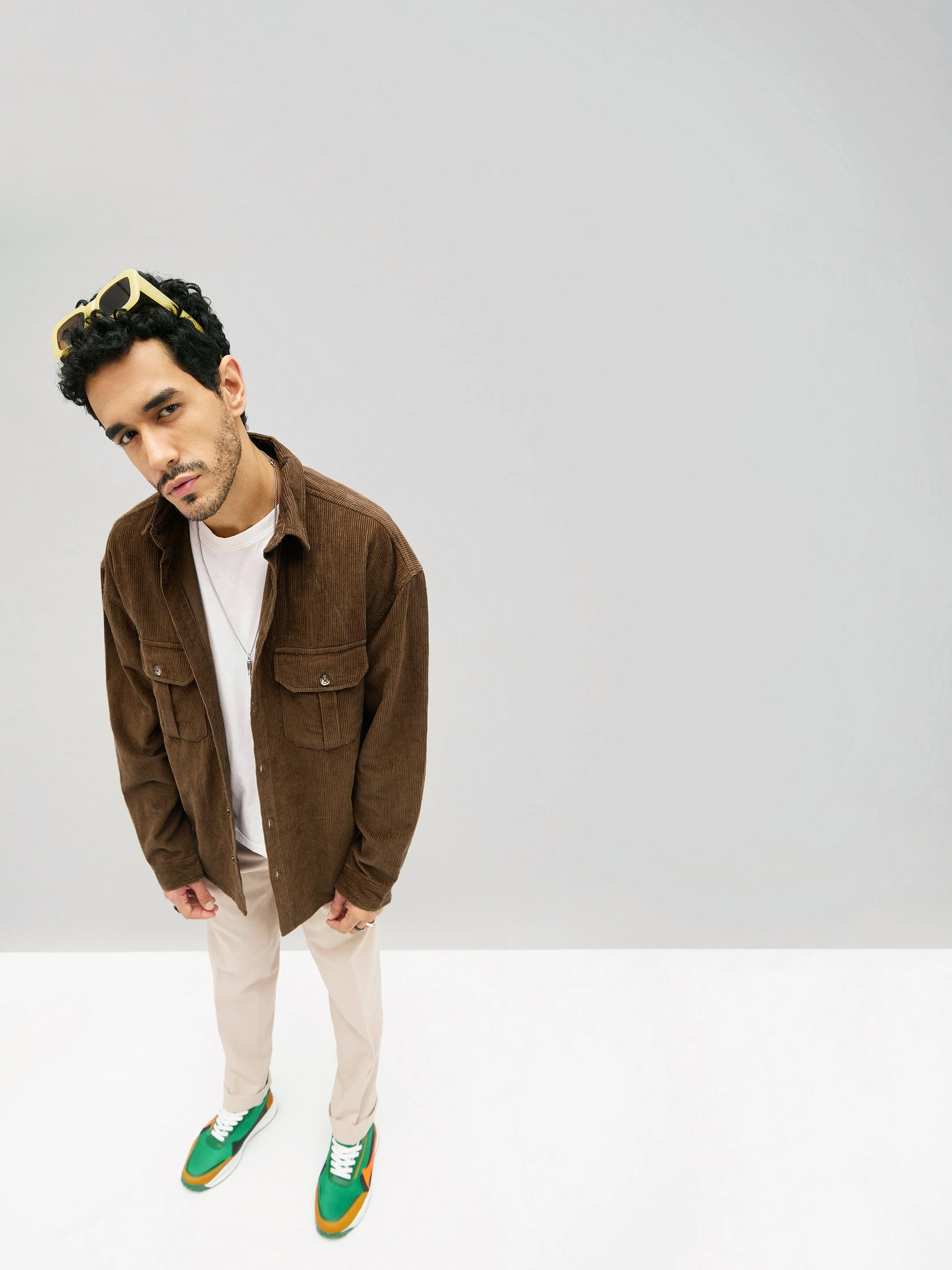 Men Brown Corduroy Oversized Shacket - Image 4