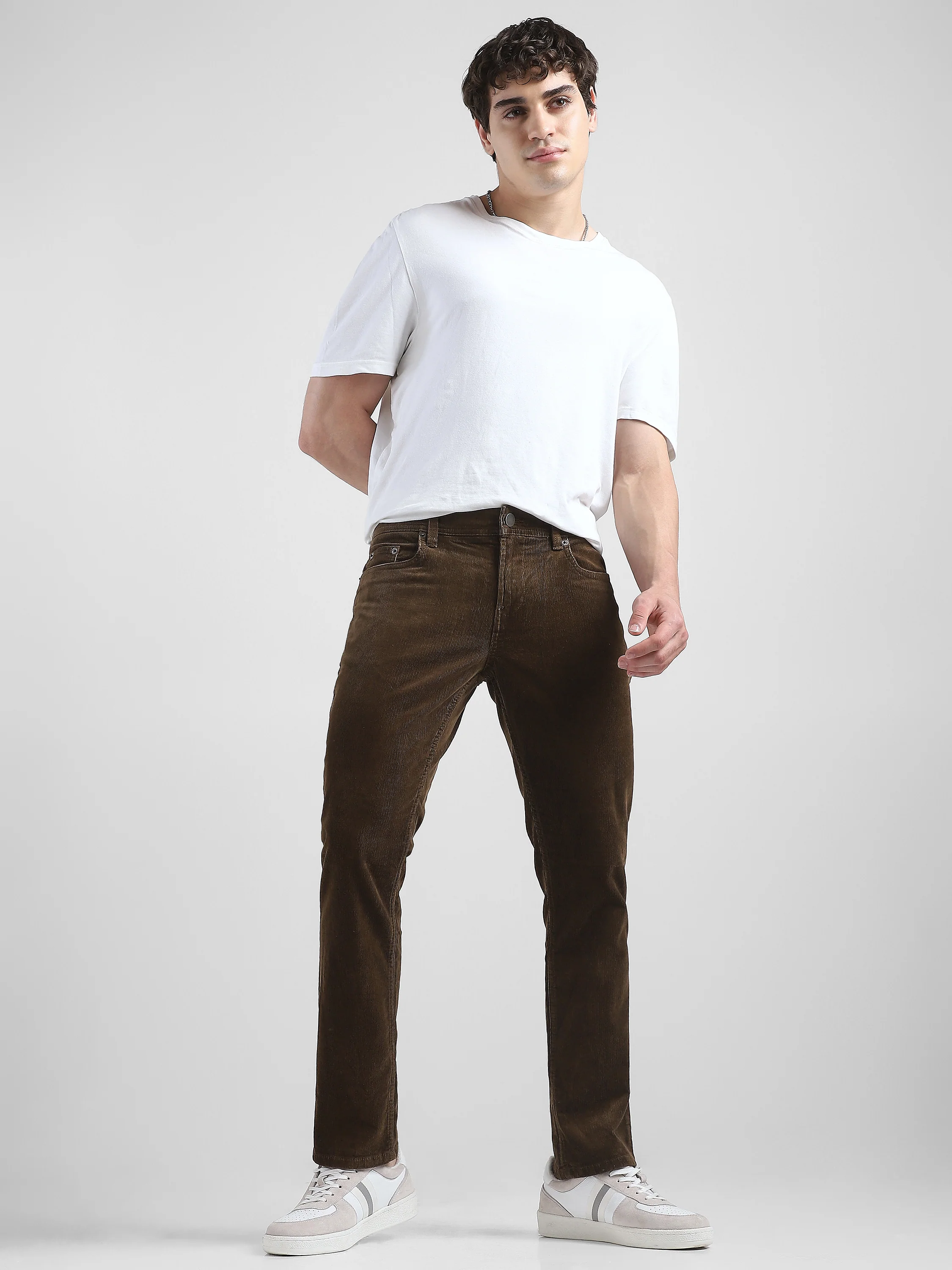 Men Brown Corduroy Straight Fit Trouser - Image 2