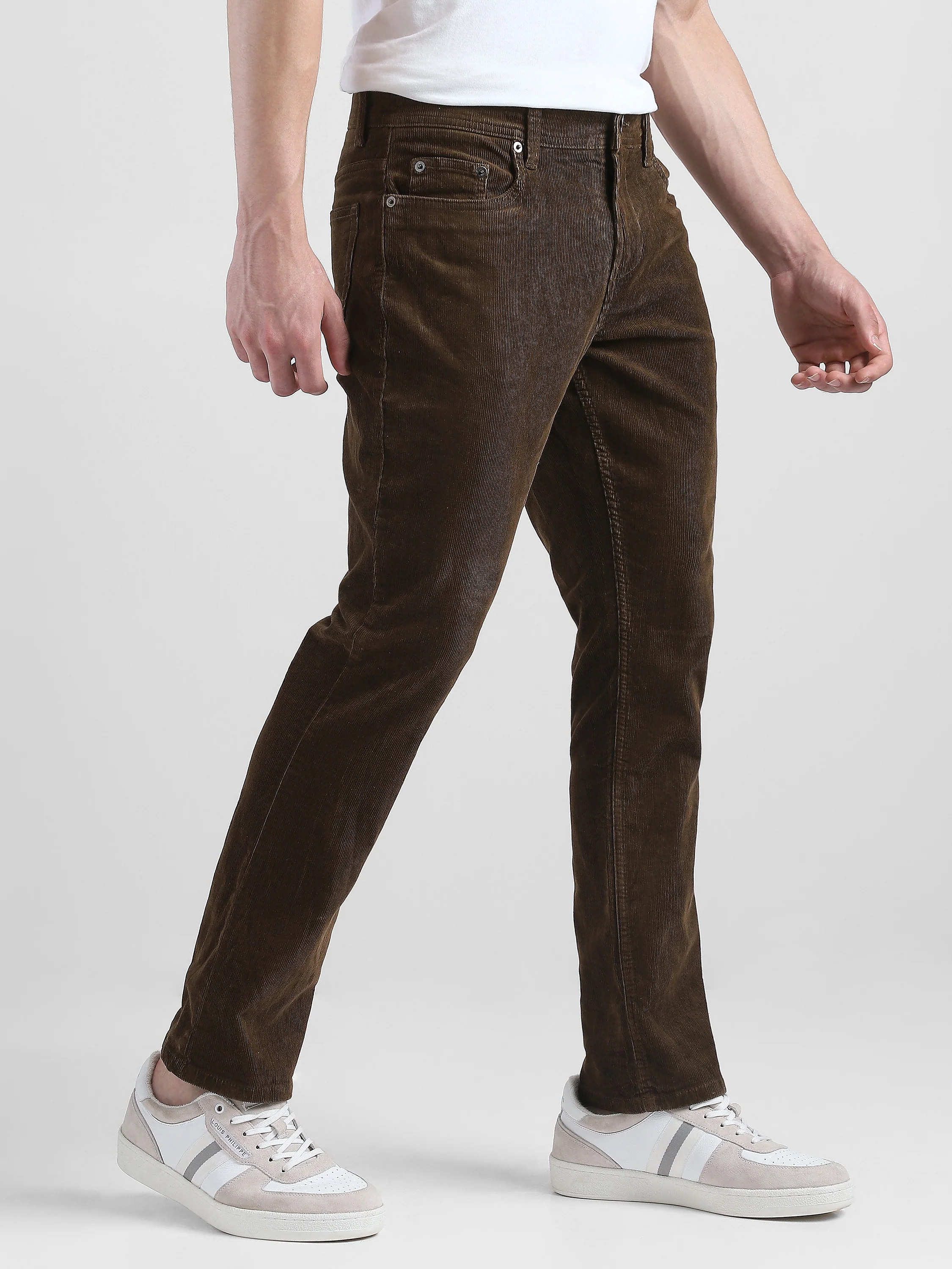 Men Brown Corduroy Straight Fit Trouser - Image 3