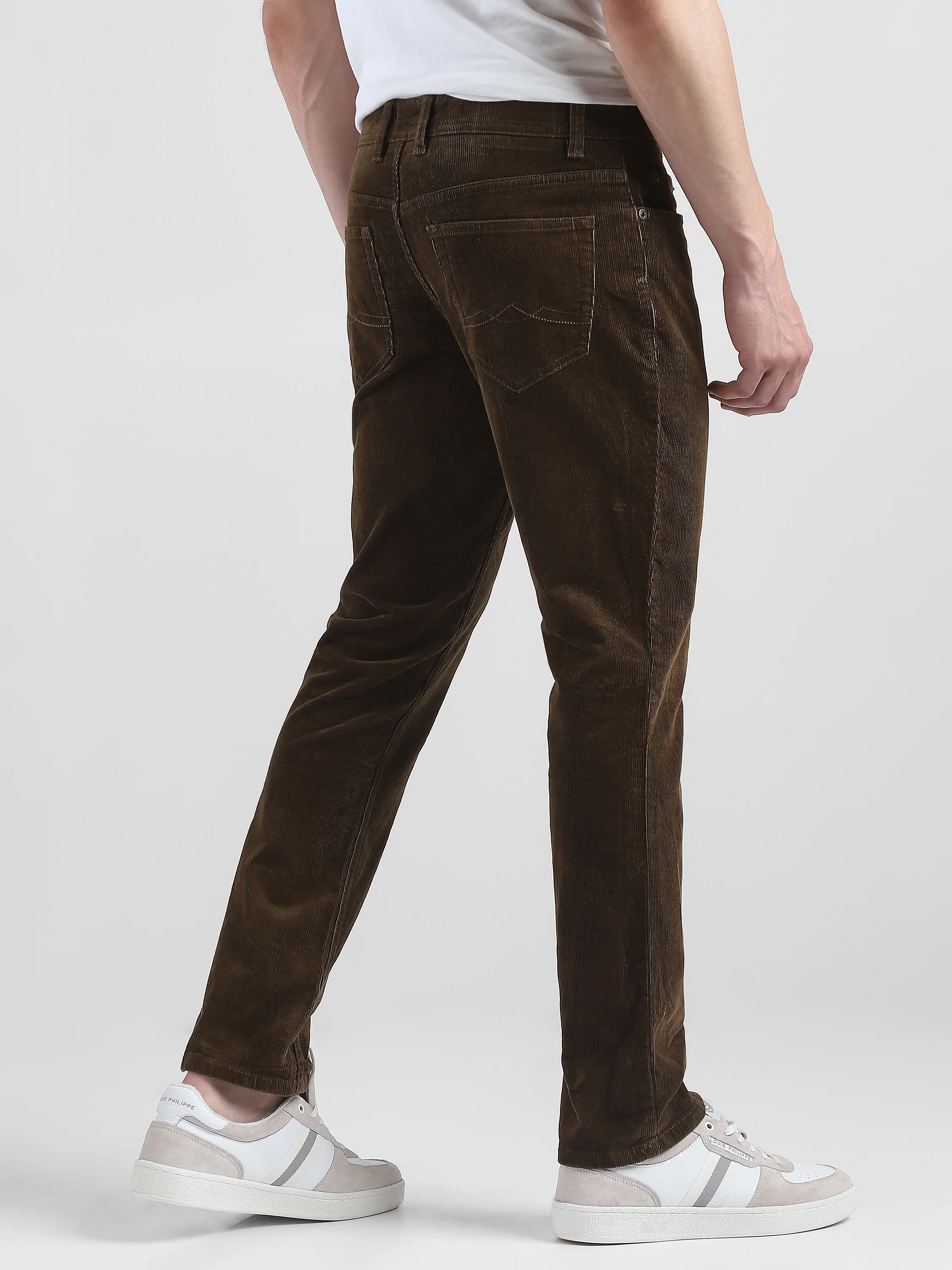 Men Brown Corduroy Straight Fit Trouser - Image 4