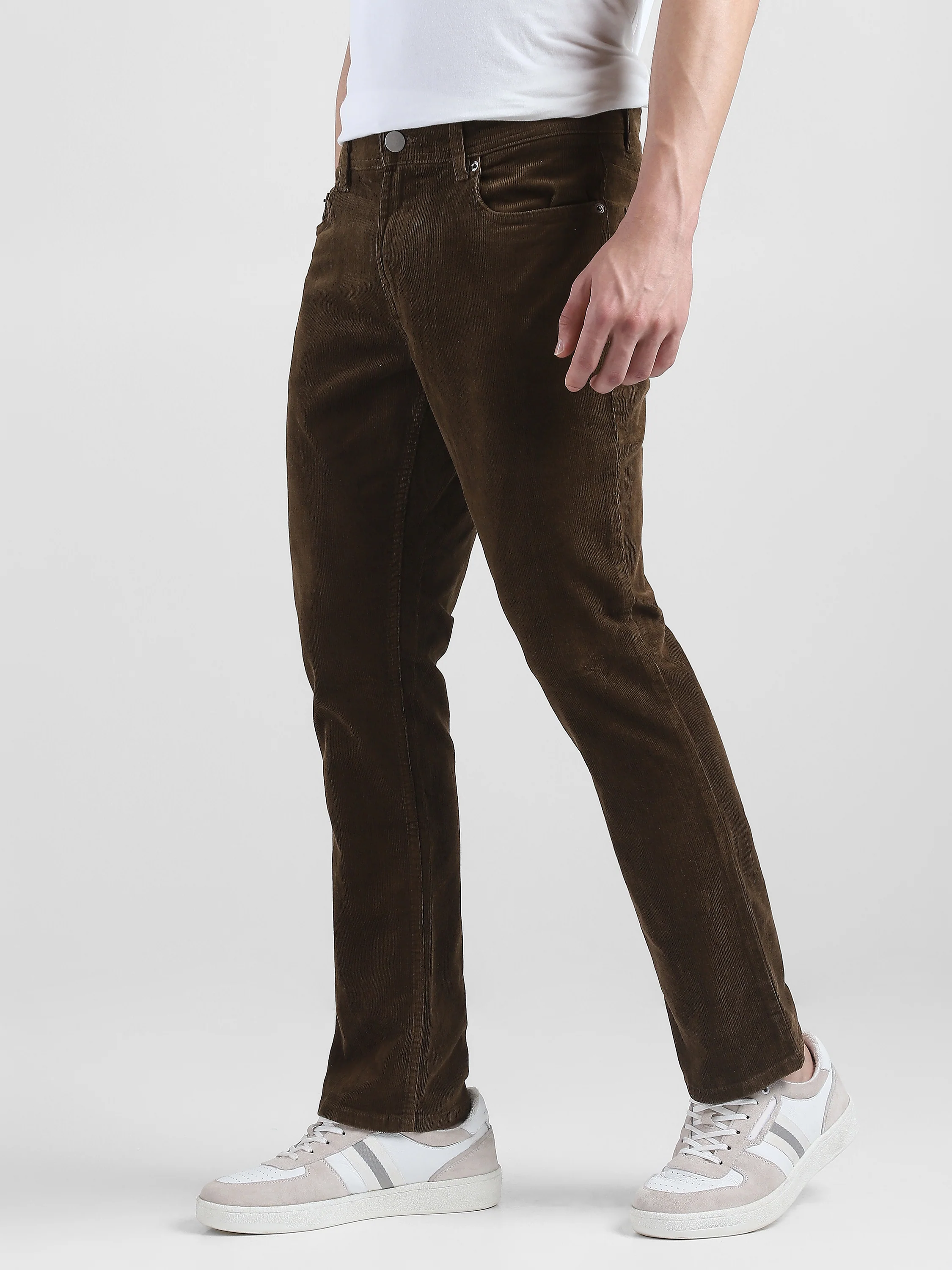 Men Brown Corduroy Straight Fit Trouser - Image 5