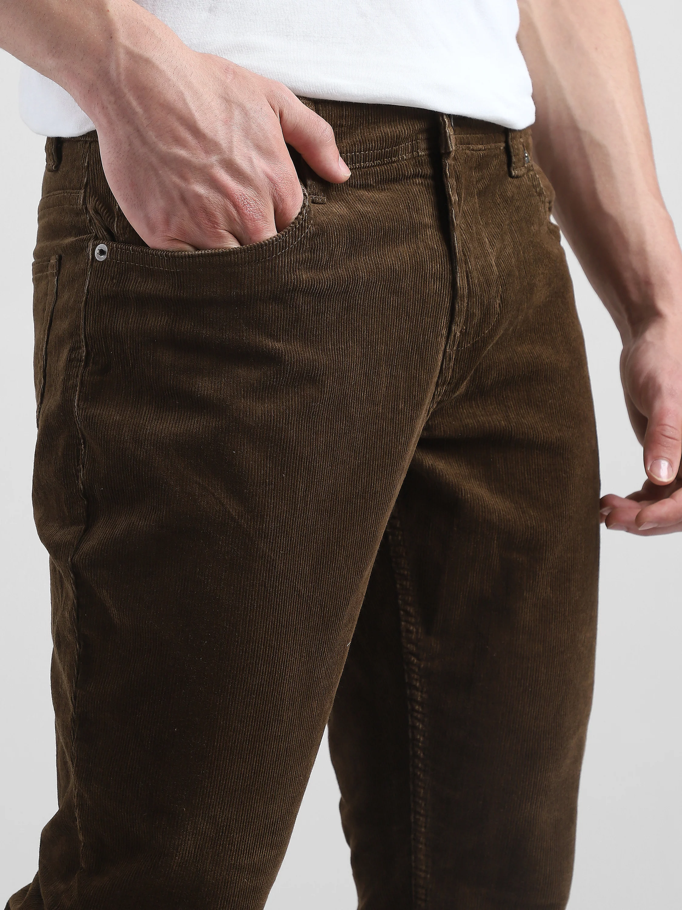 Men Brown Corduroy Straight Fit Trouser - Image 6