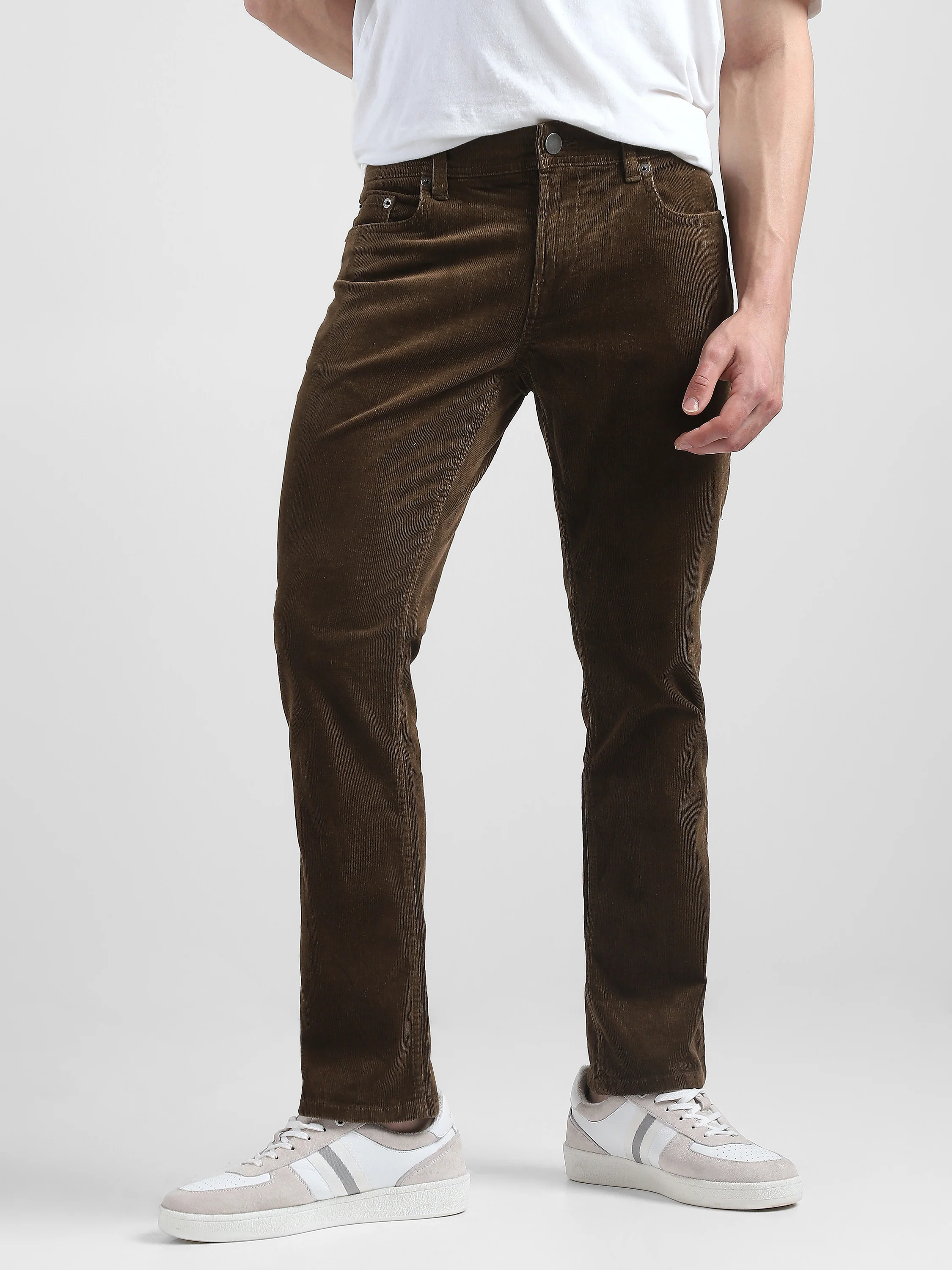 Men Brown Corduroy Straight Fit Trouser - Image 7