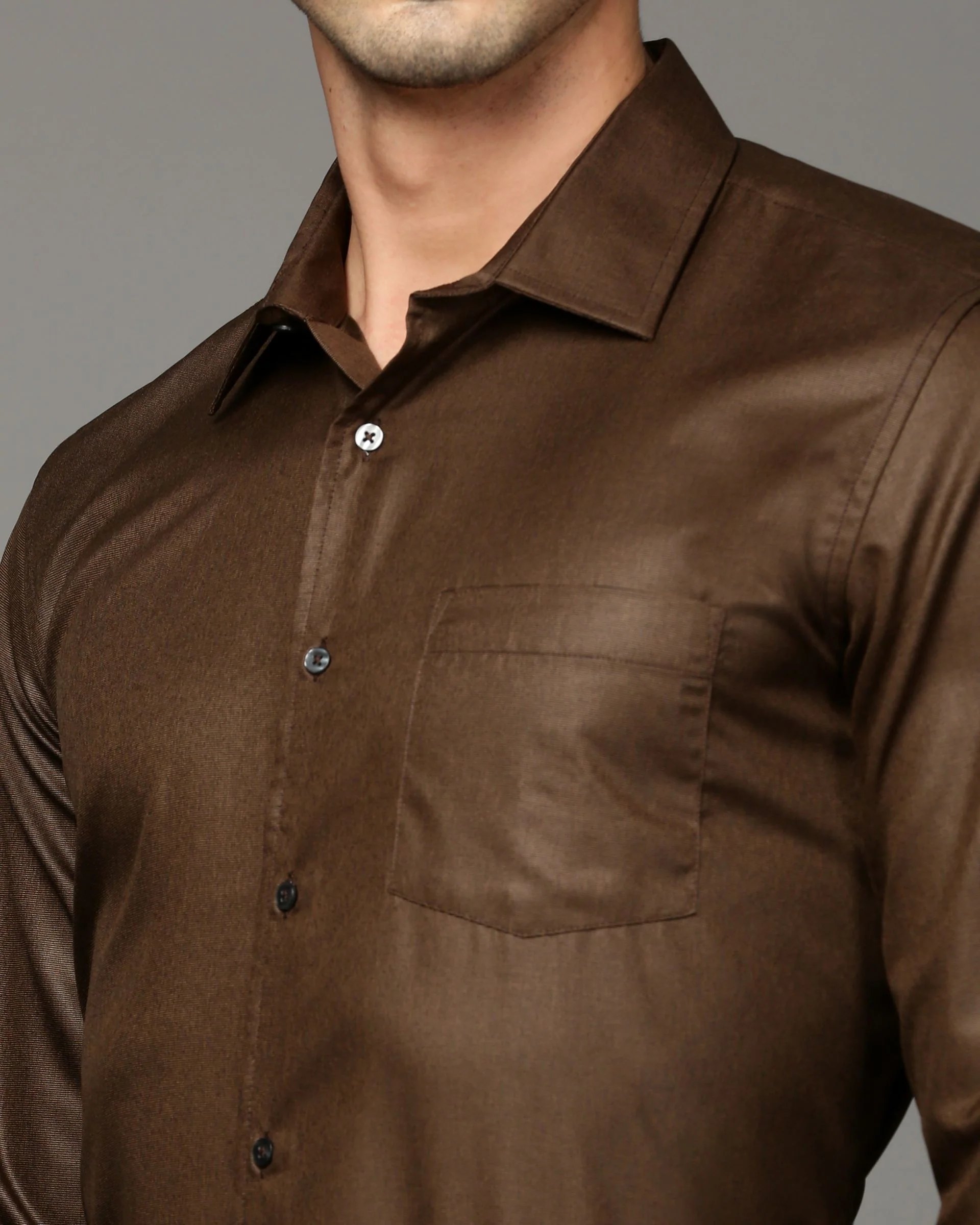 Men Brown Cotton Blend Slim Shirt - Image 6