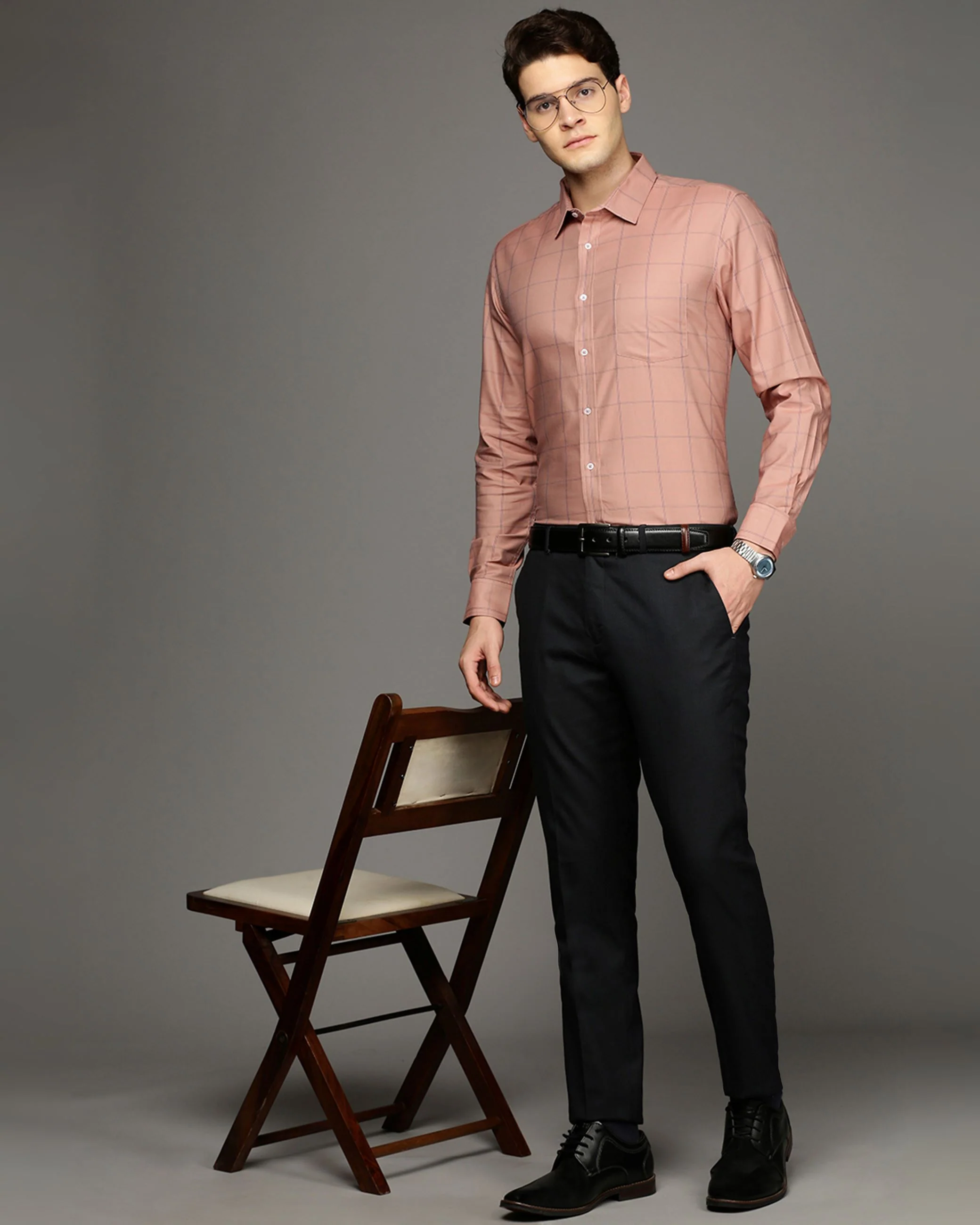 Men Brown Cotton Blend Slim Shirt - Image 5