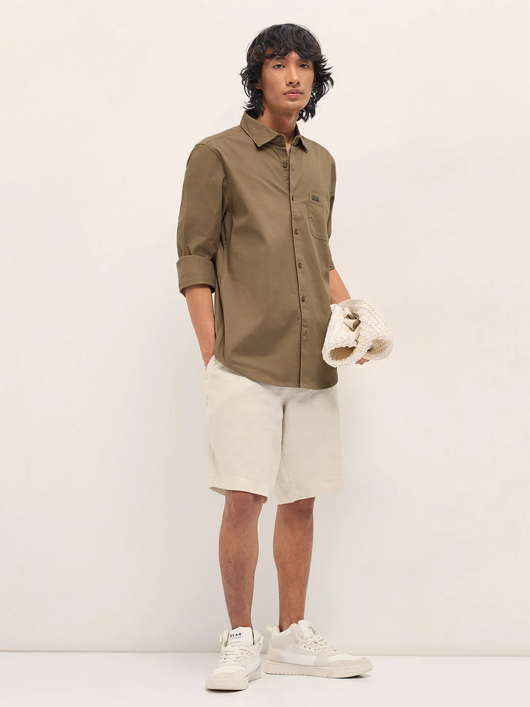 Men Brown Cotton Blend Solid Slim Fit Casual Shirt - Image 4