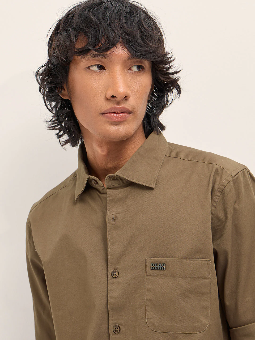 Men Brown Cotton Blend Solid Slim Fit Casual Shirt - Image 5