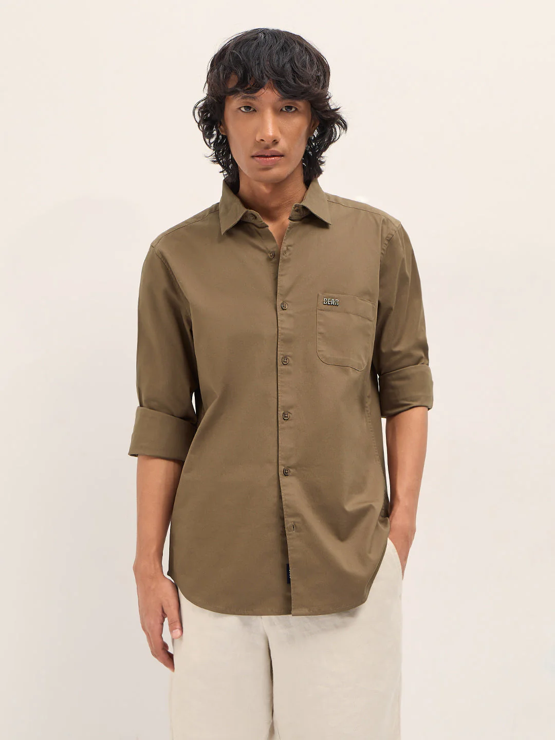 Men Brown Cotton Blend Solid Slim Fit Casual Shirt - Image 6
