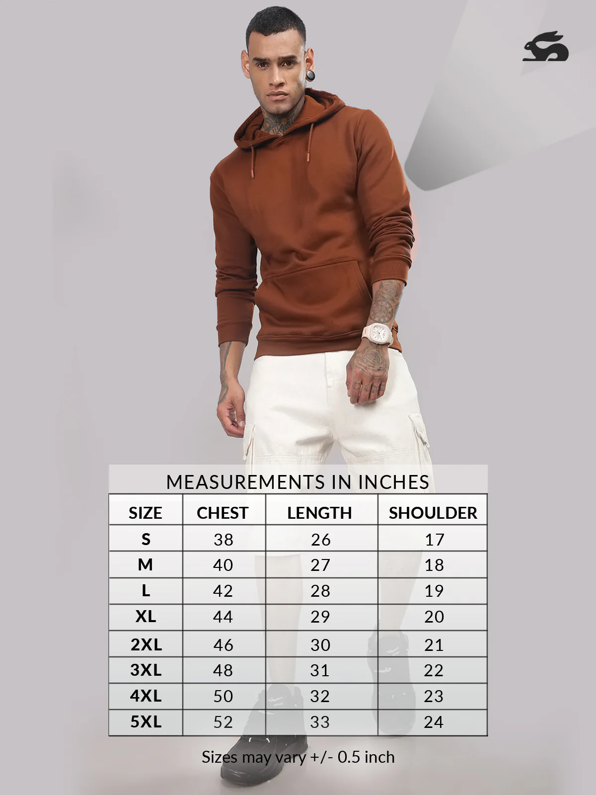 Men Brown Cotton Fleece Hoodie - Image 3