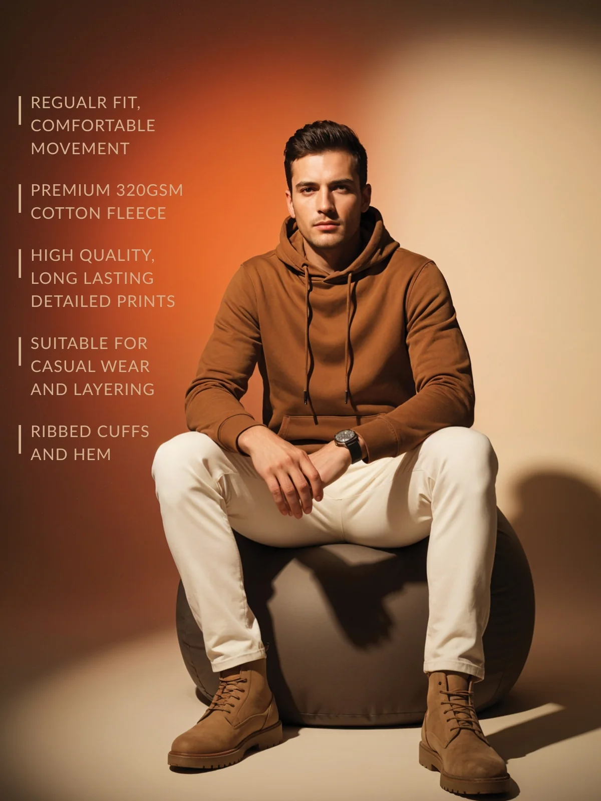Men Brown Cotton Fleece Printed Hoodie - Image 3