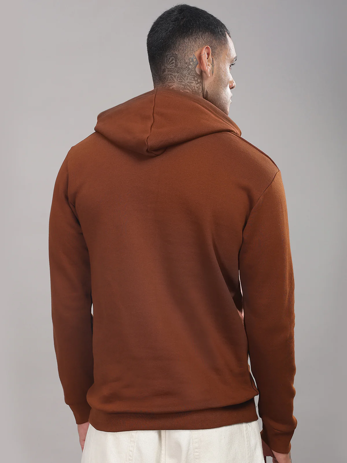Men Brown Cotton Fleece Printed Hoodie - Image 2