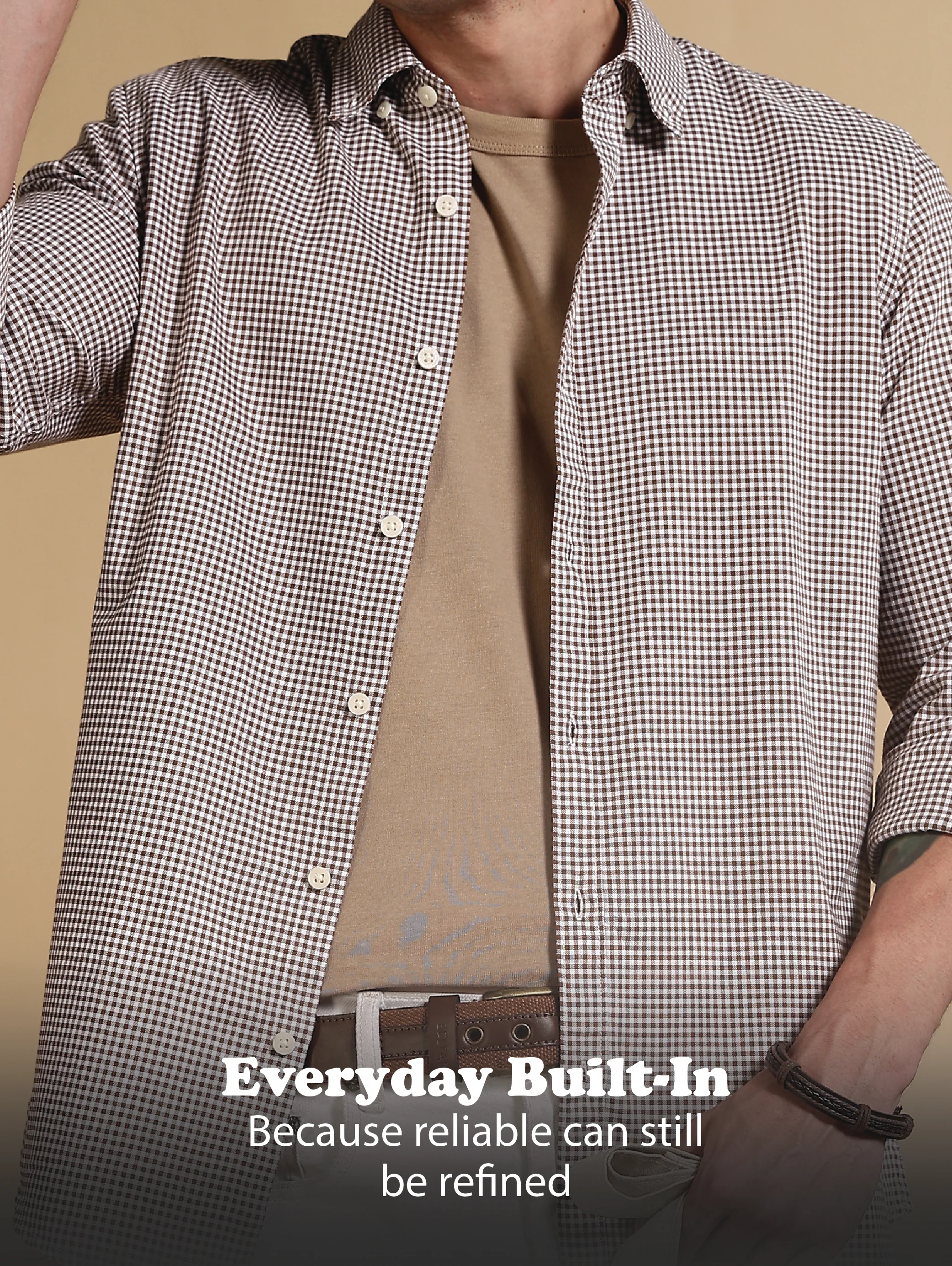 Men Brown Cotton Oxford Slim Fit Mini Checks Shirt - Image 10