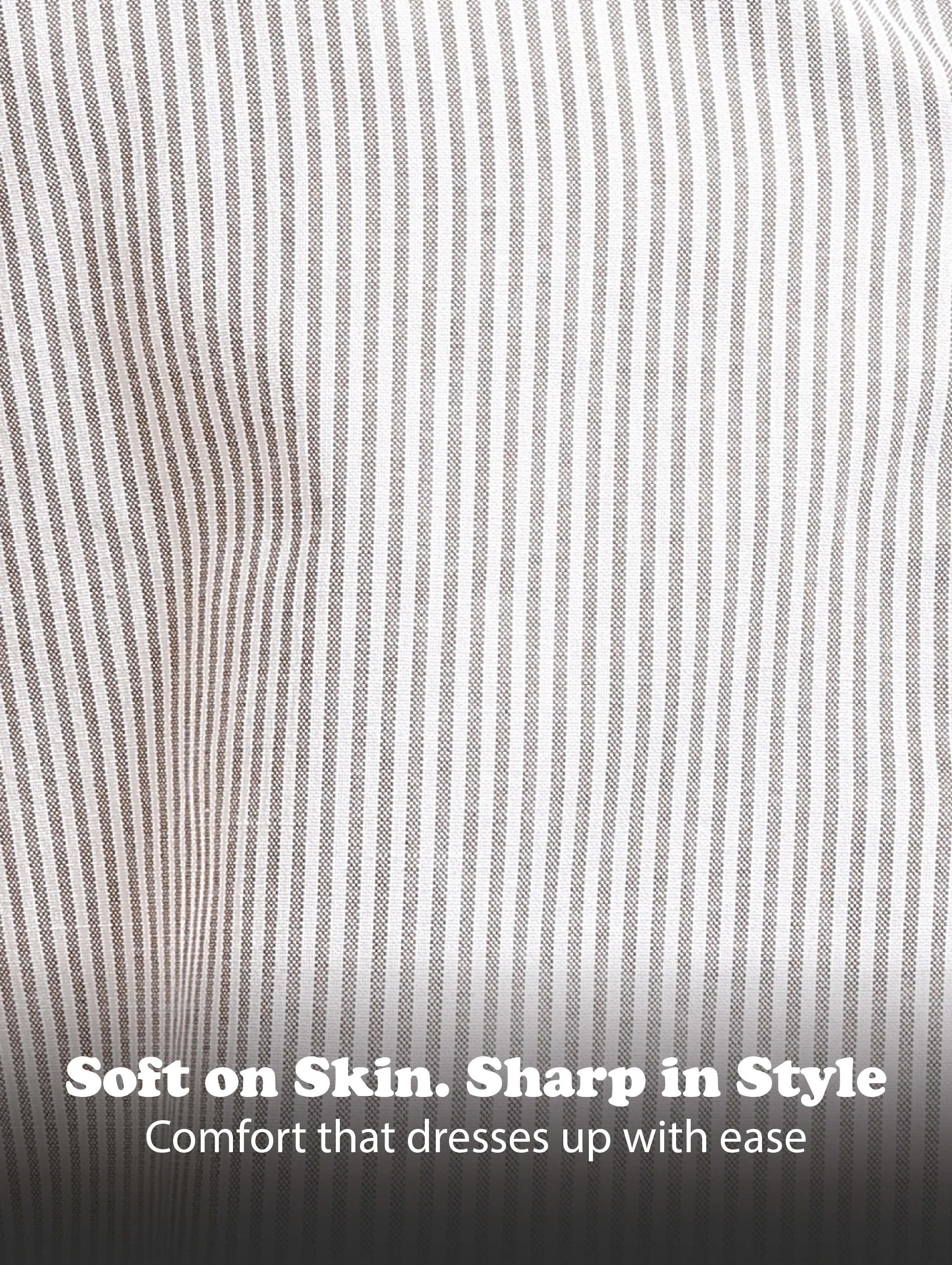 Men Brown Cotton Oxford Slim Fit Striped Shirt - Image 6