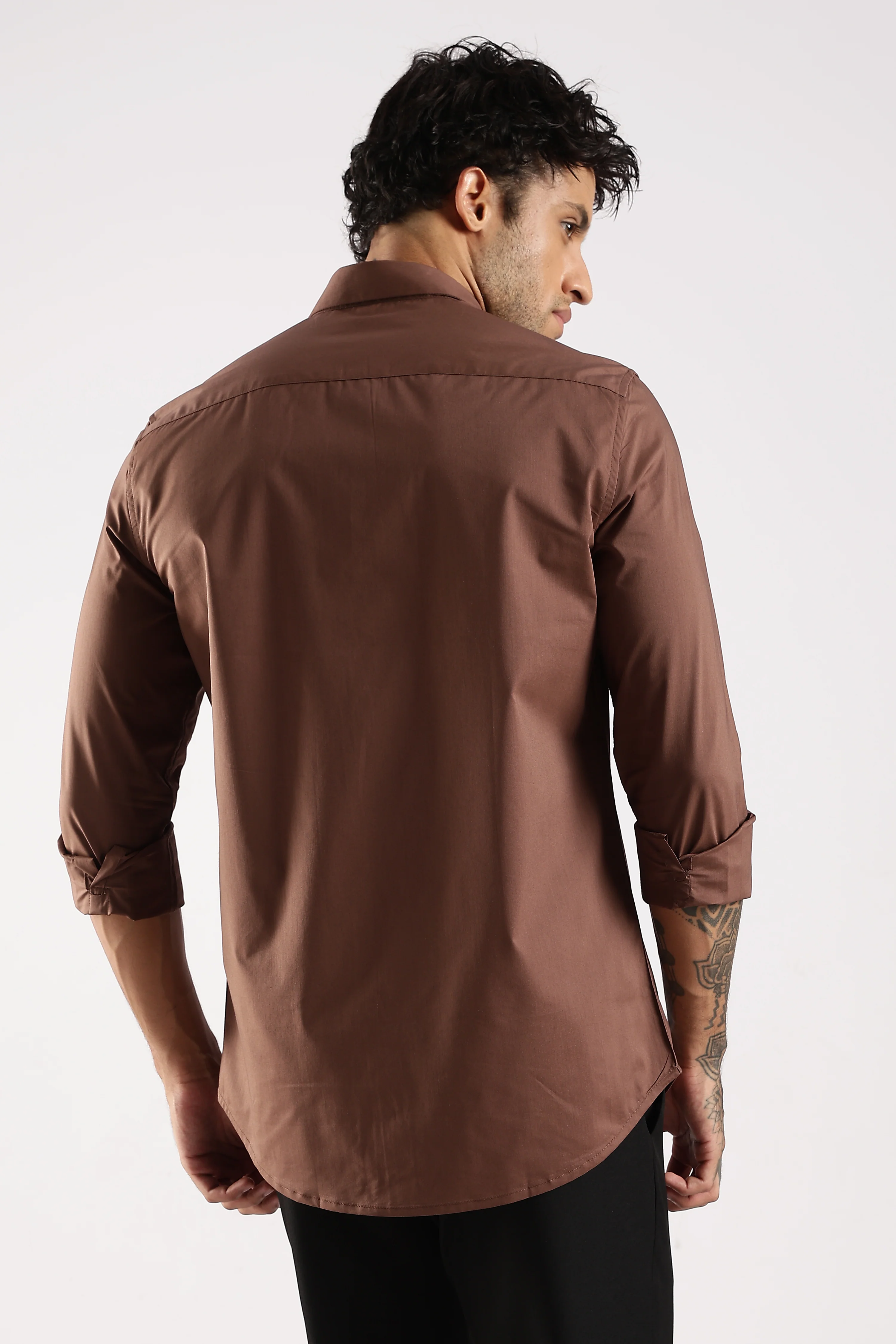 Men Brown Cotton Slim Fit Shirt - Image 2