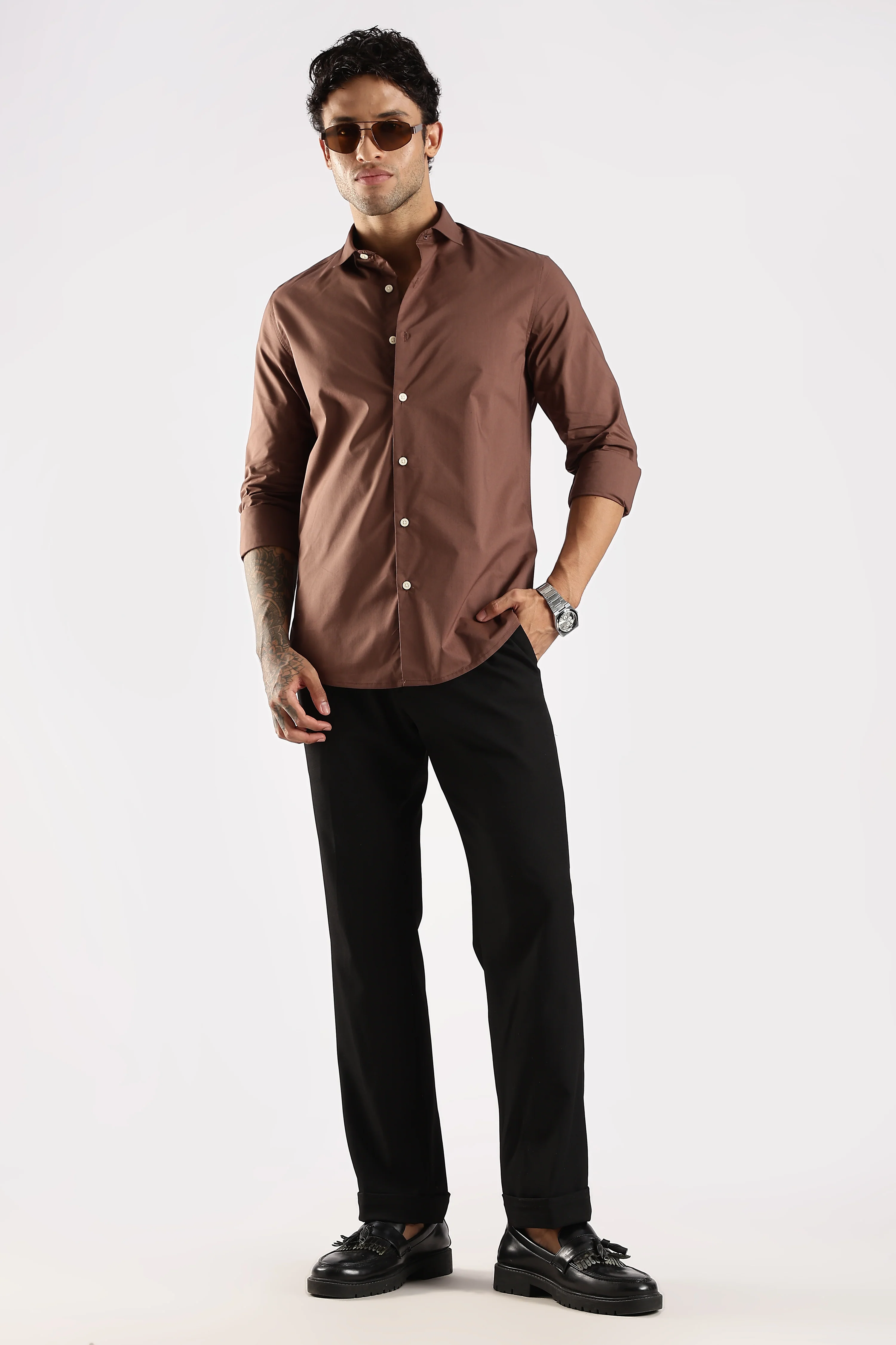 Men Brown Cotton Slim Fit Shirt - Image 5
