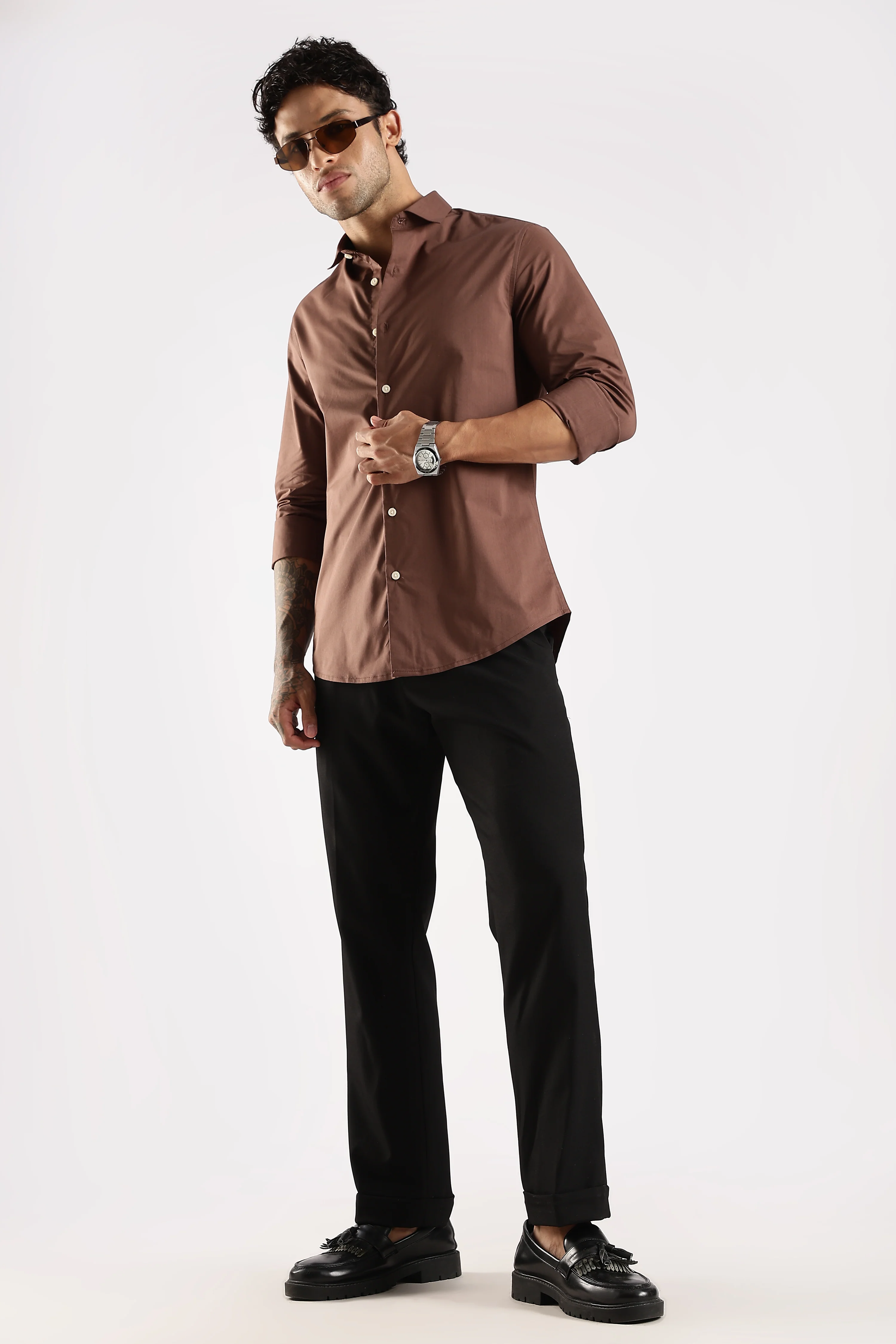 Men Brown Cotton Slim Fit Shirt - Image 6