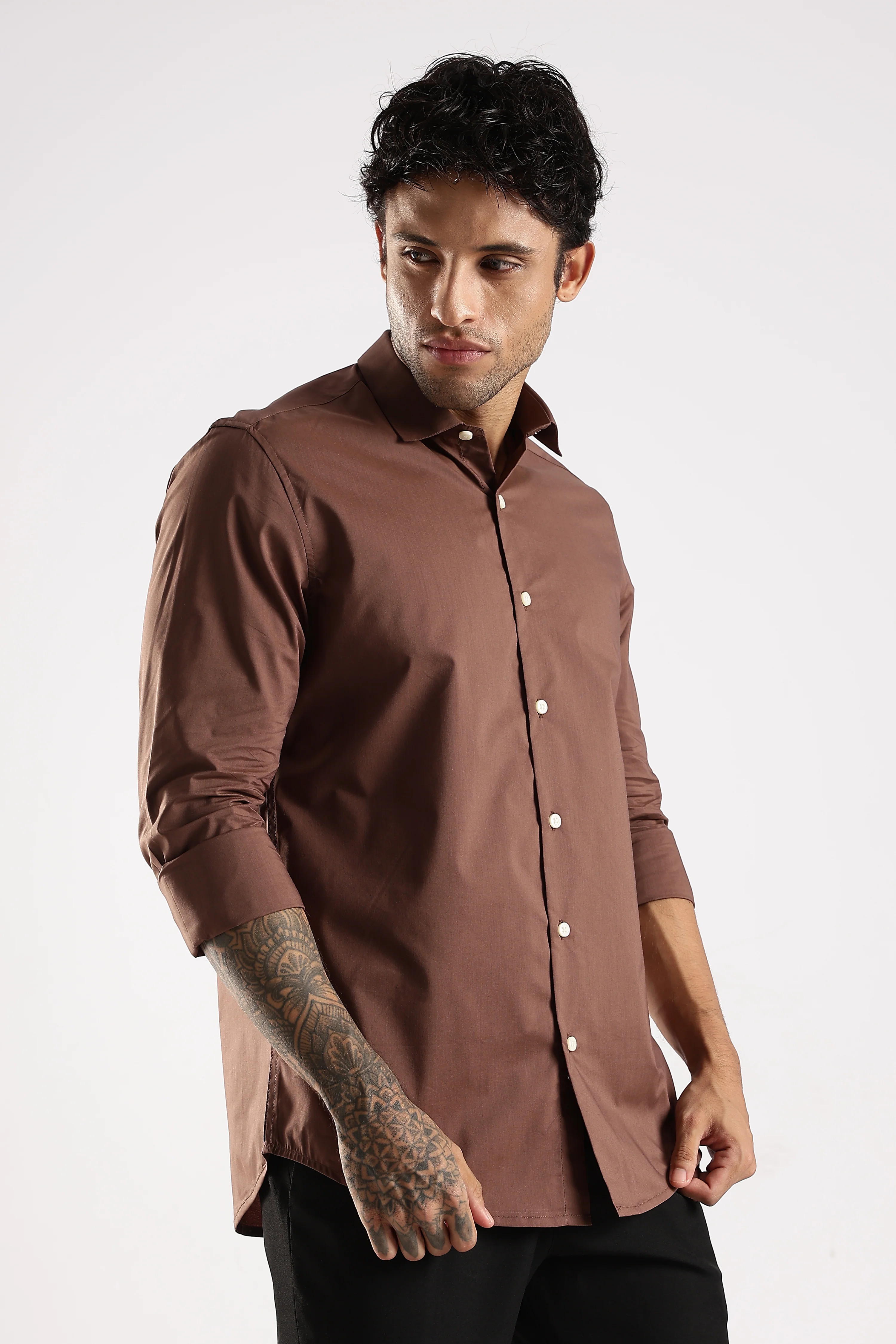 Men Brown Cotton Slim Fit Shirt - Image 7