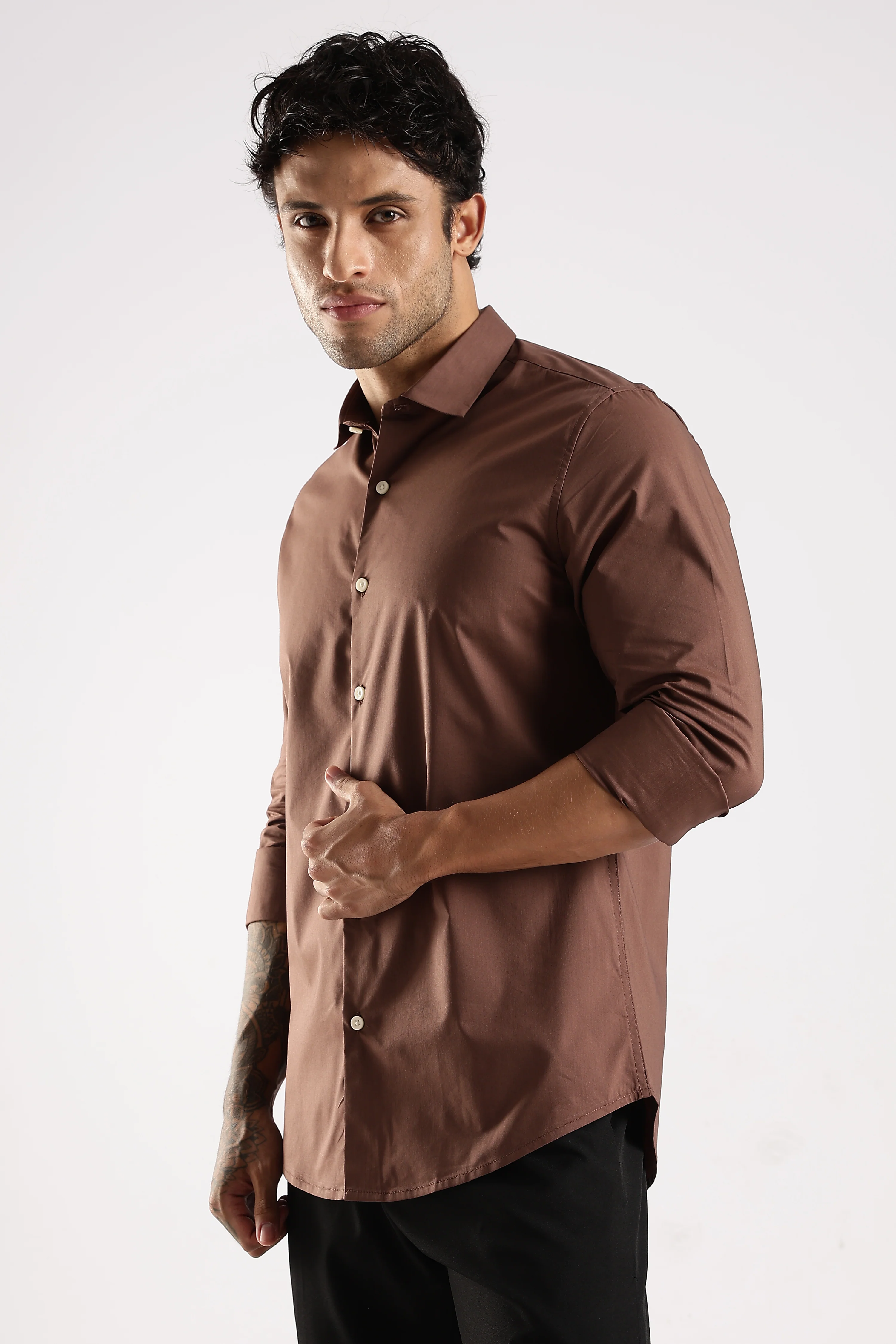 Men Brown Cotton Slim Fit Shirt - Image 8