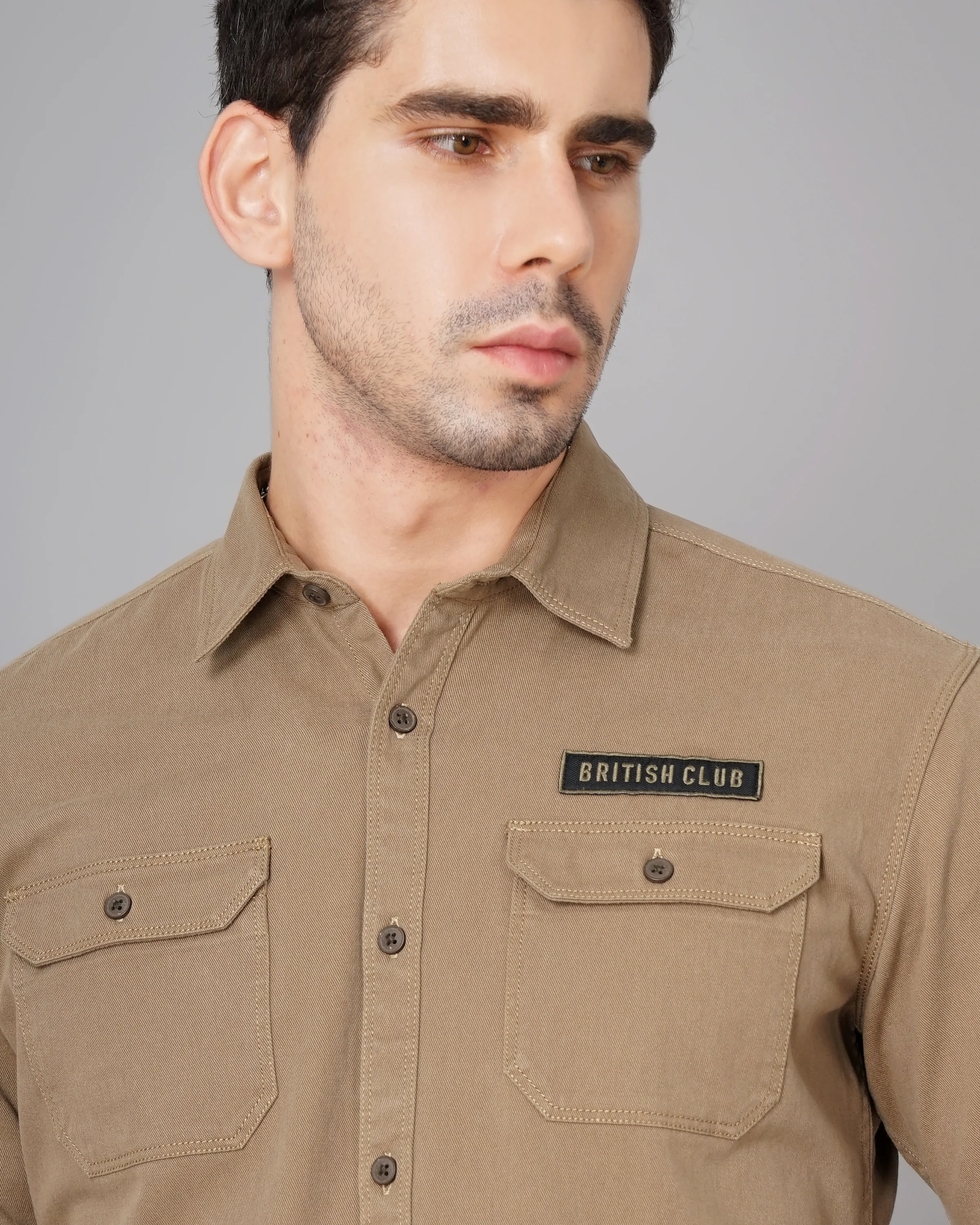 Men Brown Cotton Slim Shirt - Image 2