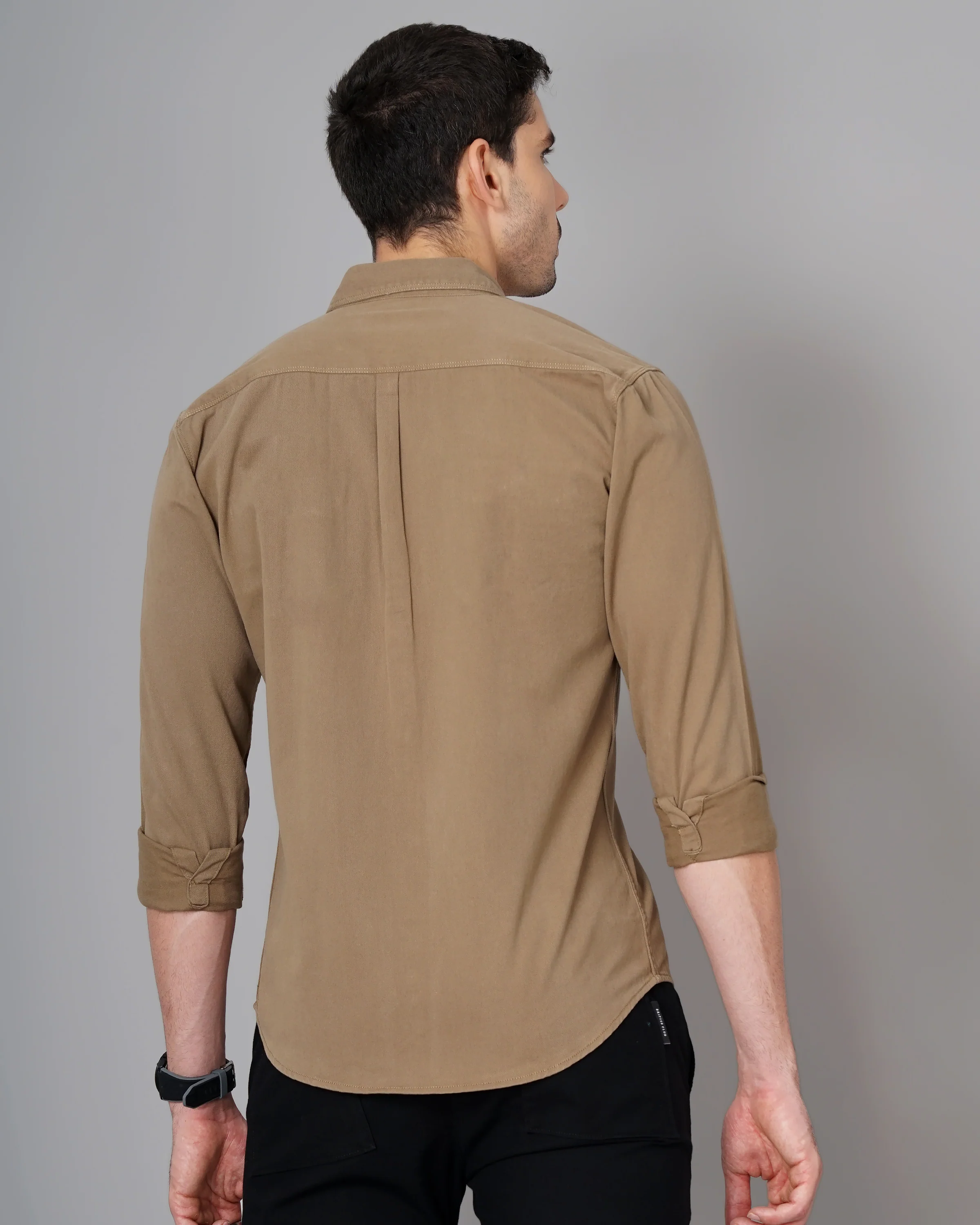 Men Brown Cotton Slim Shirt - Image 3