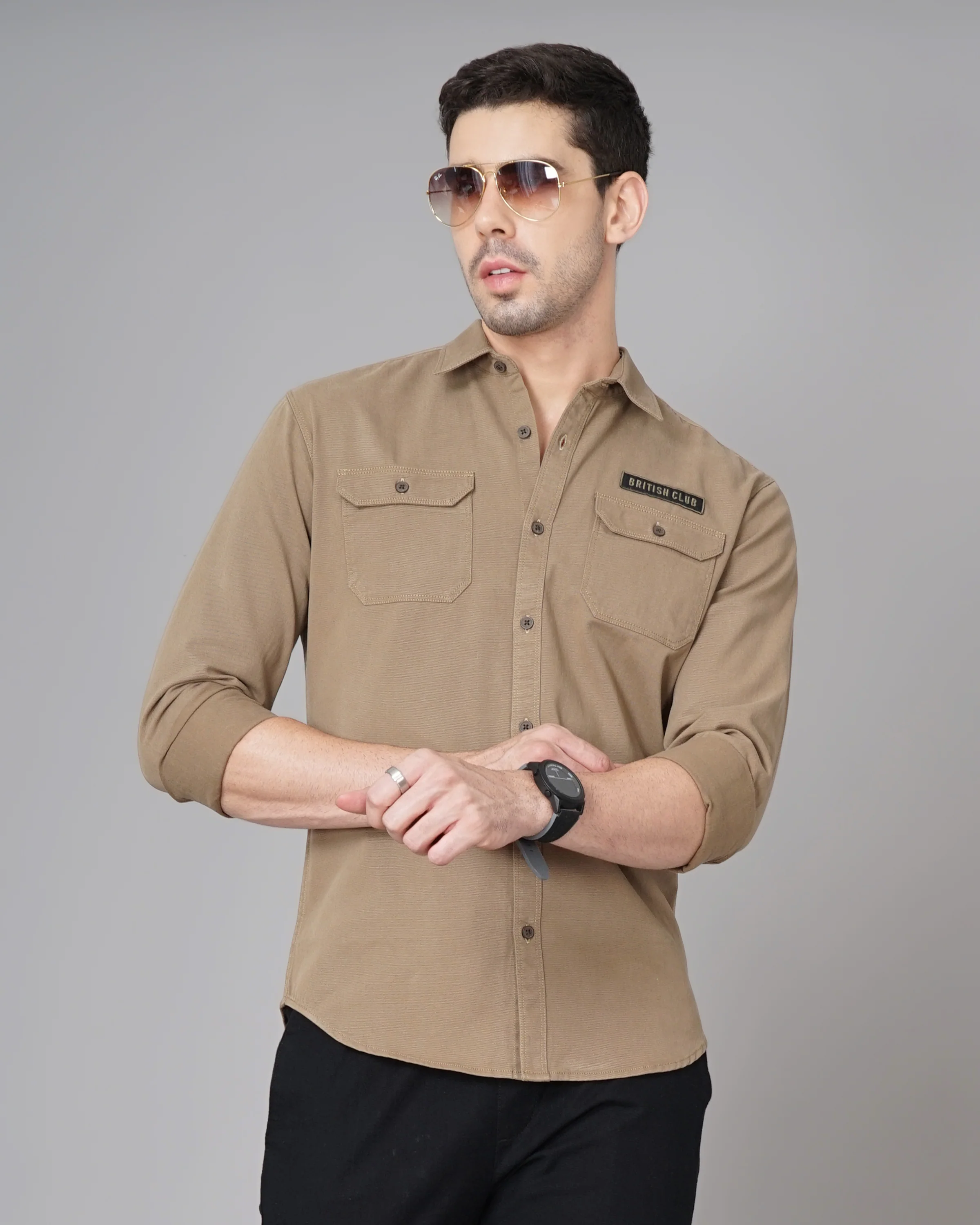Men Brown Cotton Slim Shirt - Image 4