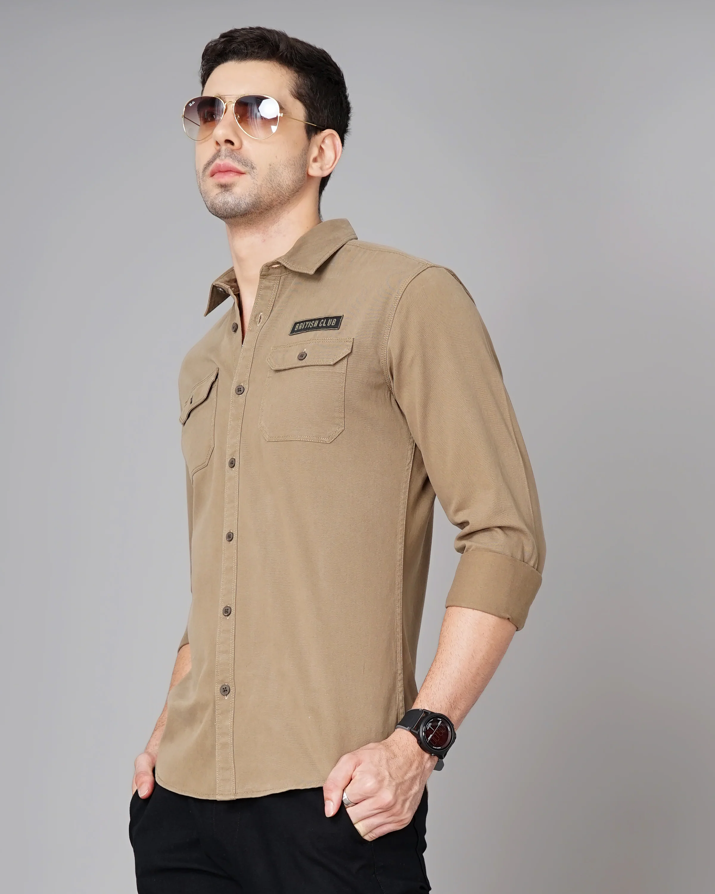 Men Brown Cotton Slim Shirt - Image 5