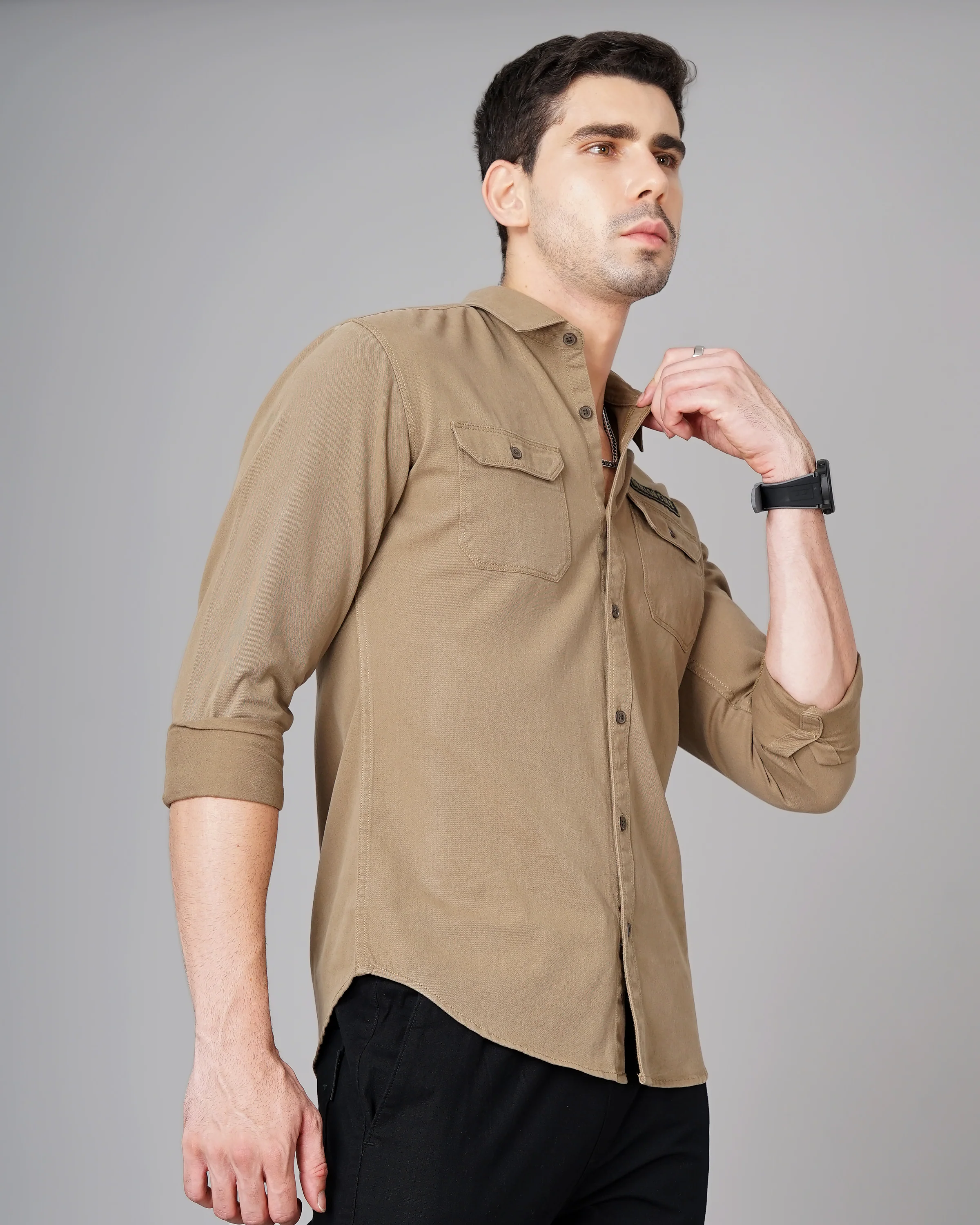 Men Brown Cotton Slim Shirt - Image 6