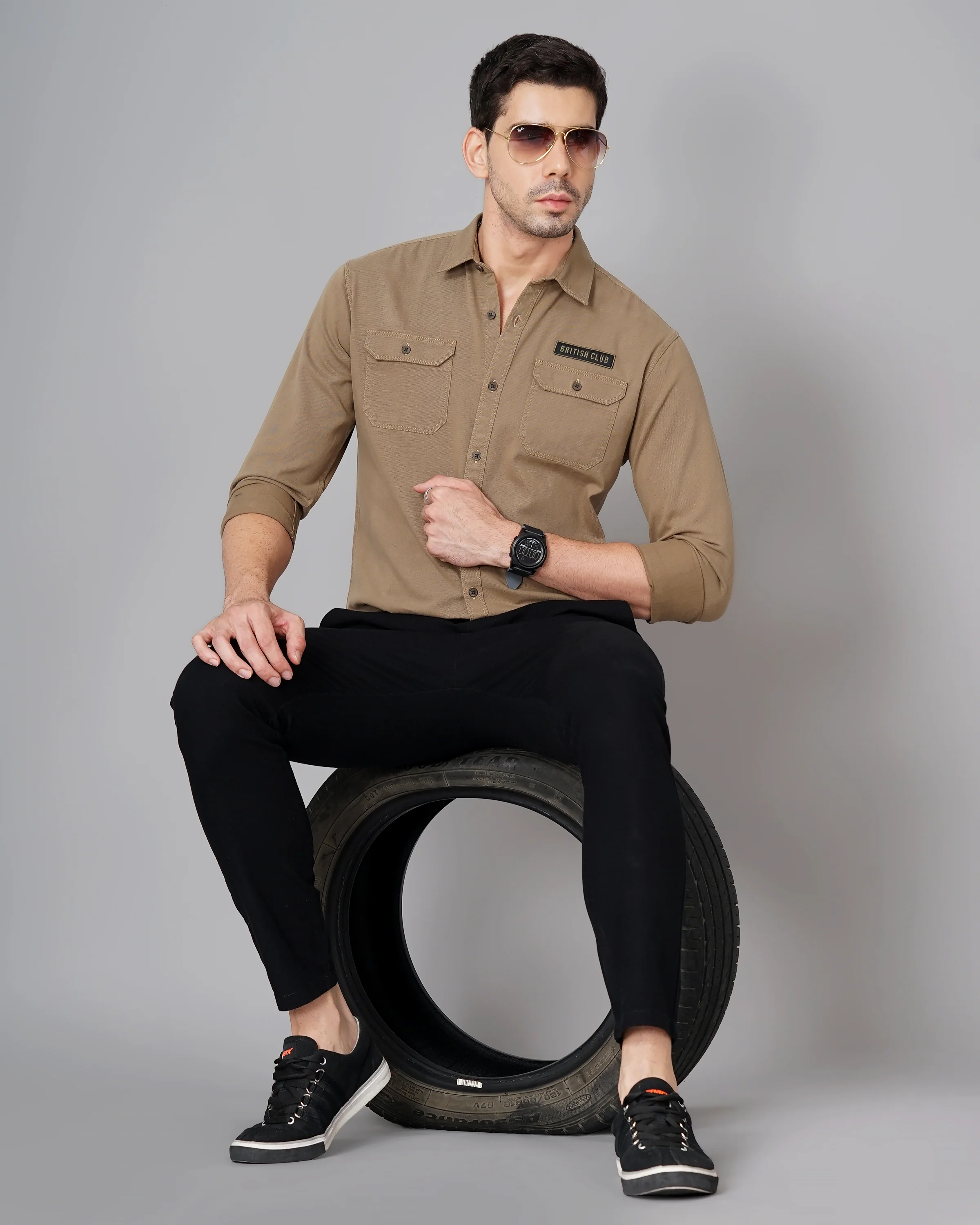 Men Brown Cotton Slim Shirt - Image 7