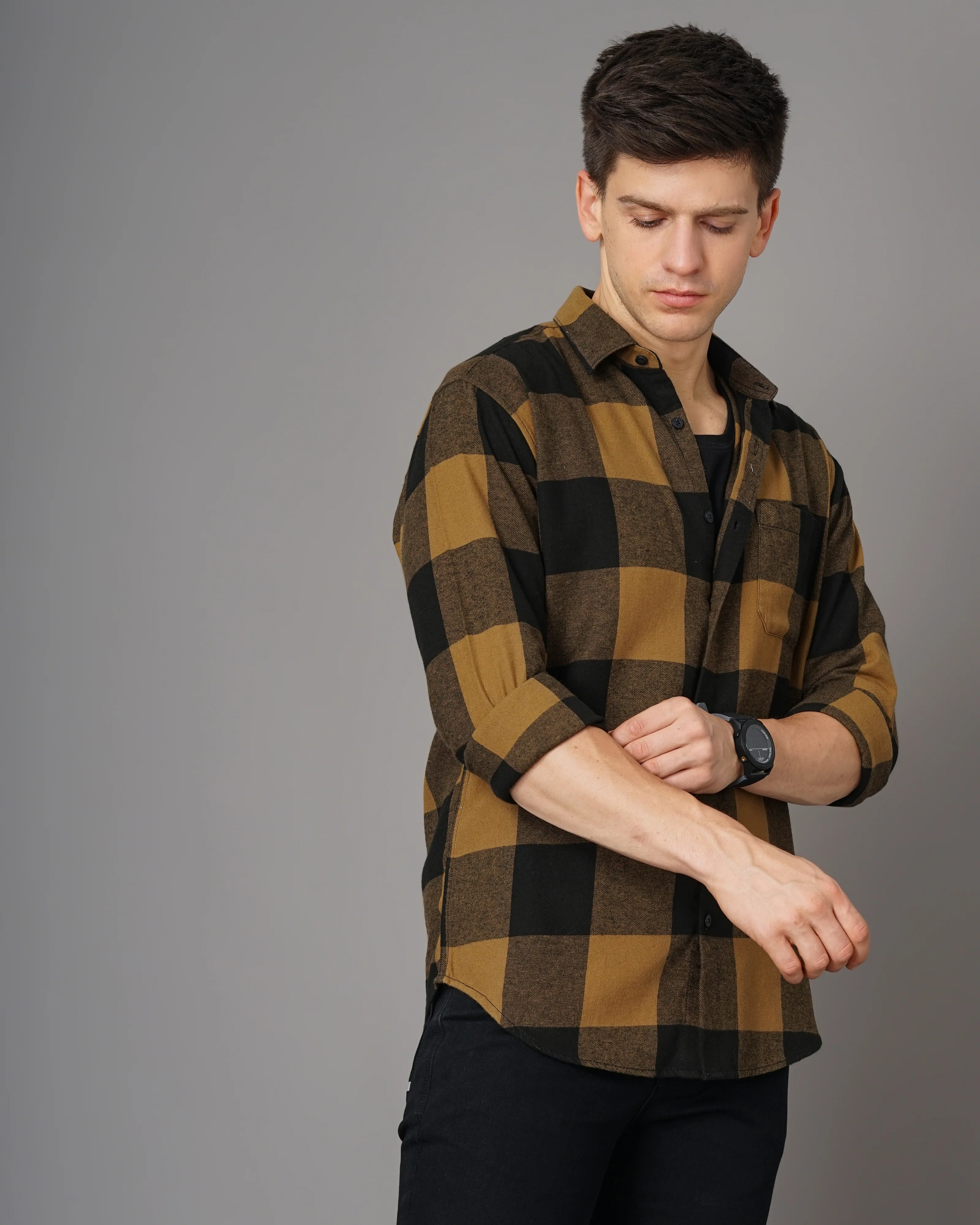 Men Brown Cotton Slim Shirt - Image 2